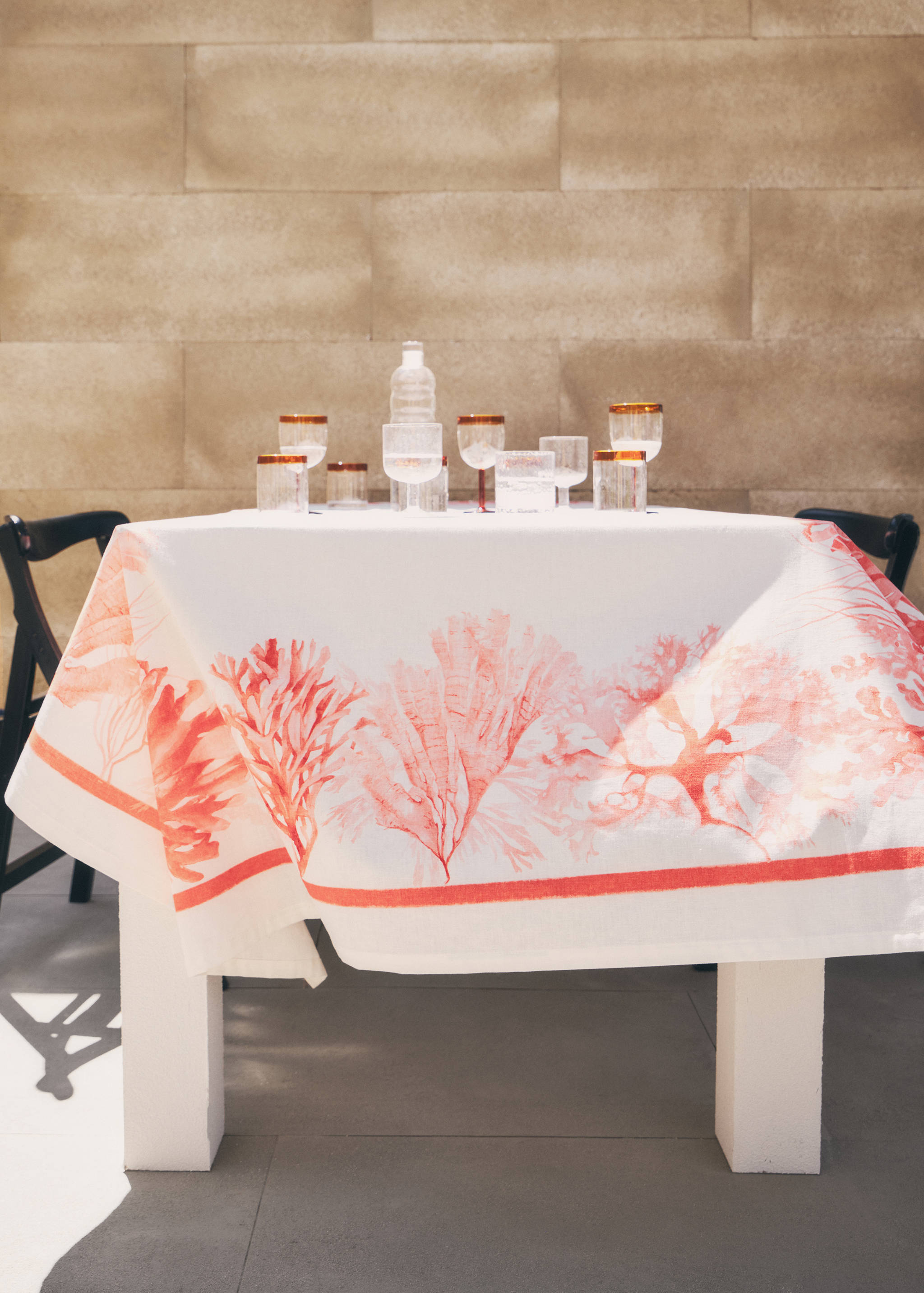 Mantel algodón lino estampado coral 6 a 8 comensales - Detalle del artículo 5