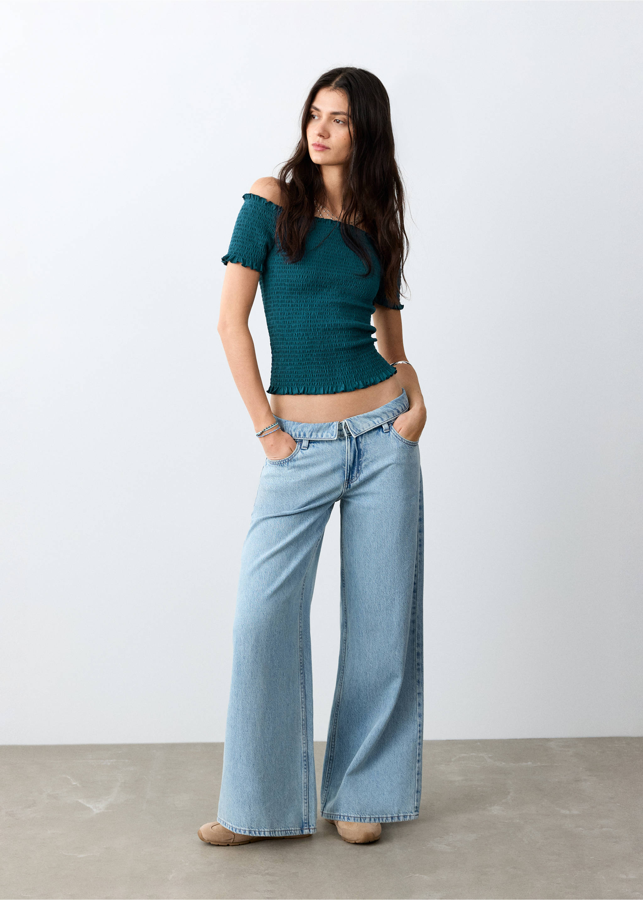 Draped crop top - General plane, Petrol Blue. Ref: 27055160-00.