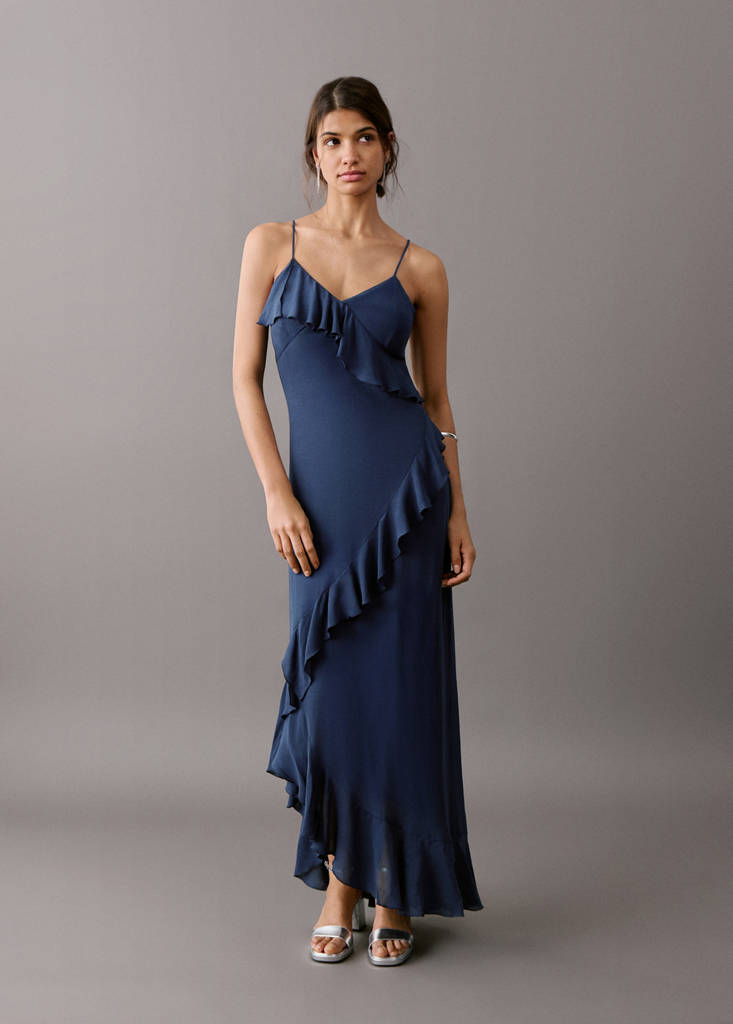 Ruffles flowy dress — Navy