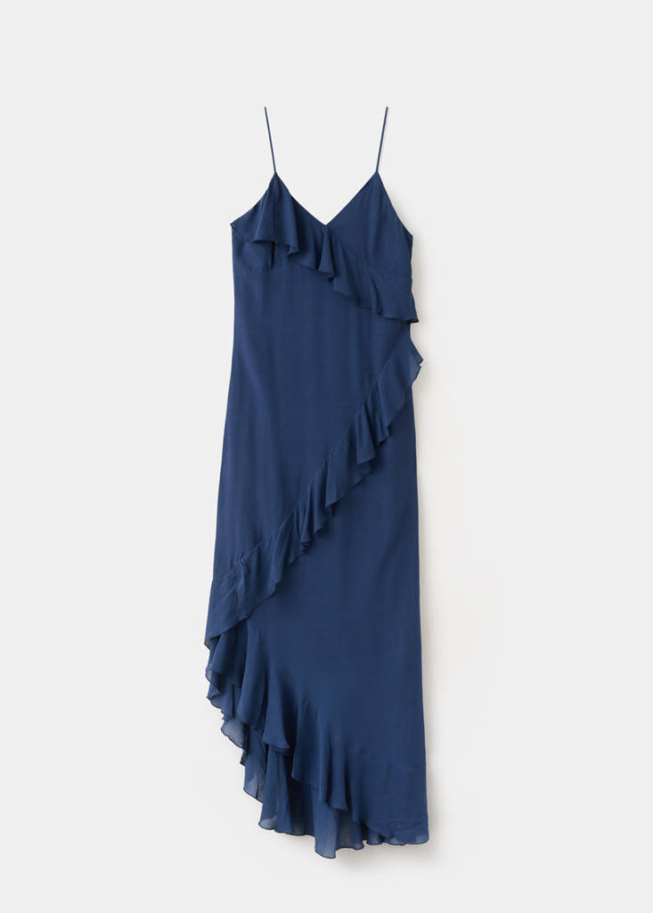 Ruffles flowy dress — Navy