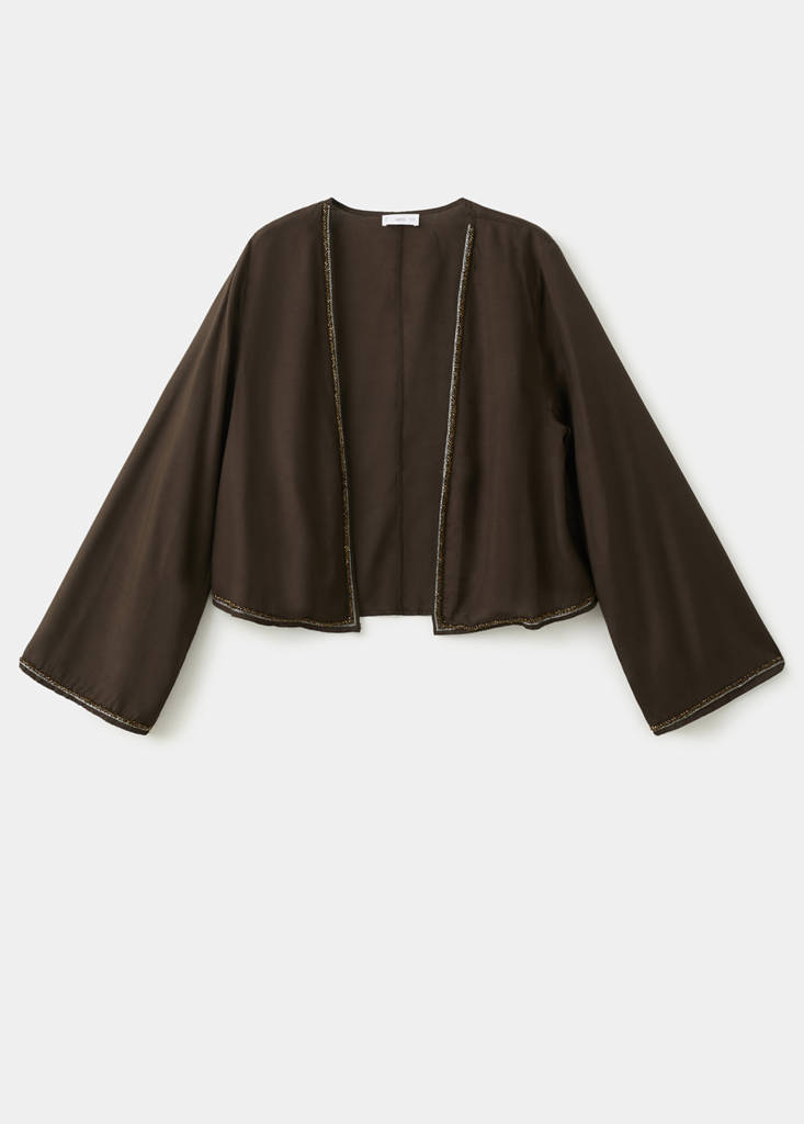 Fluid kimono jacket with shine — Brown