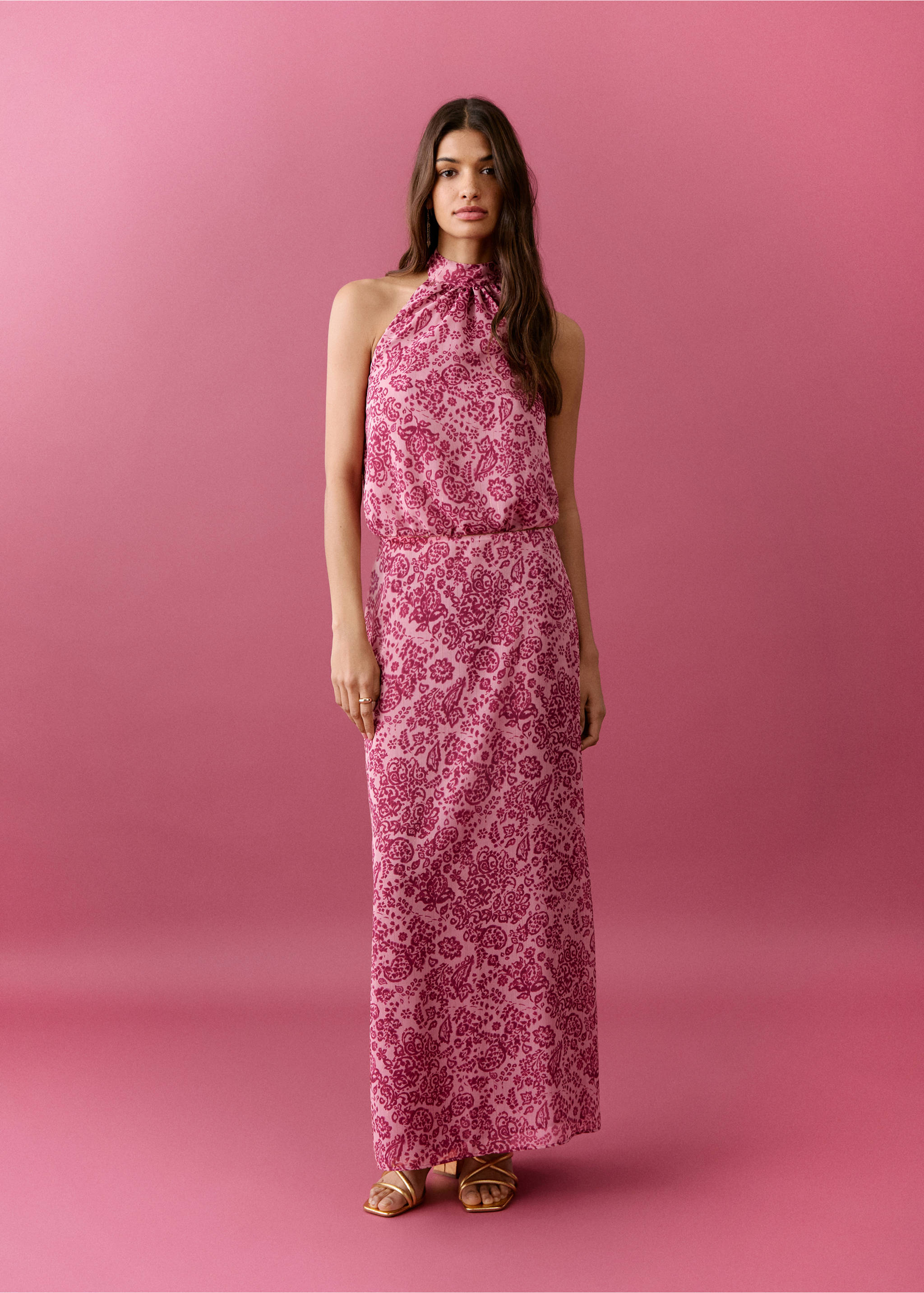 Принтованная блузка с американской проймой - Общий план, Розовый. Ref: 27055811-00.