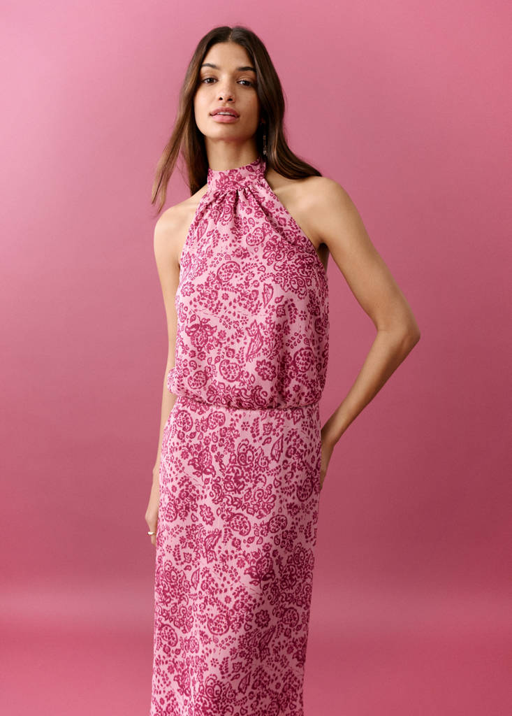 Printed halter neck blouse — Pink