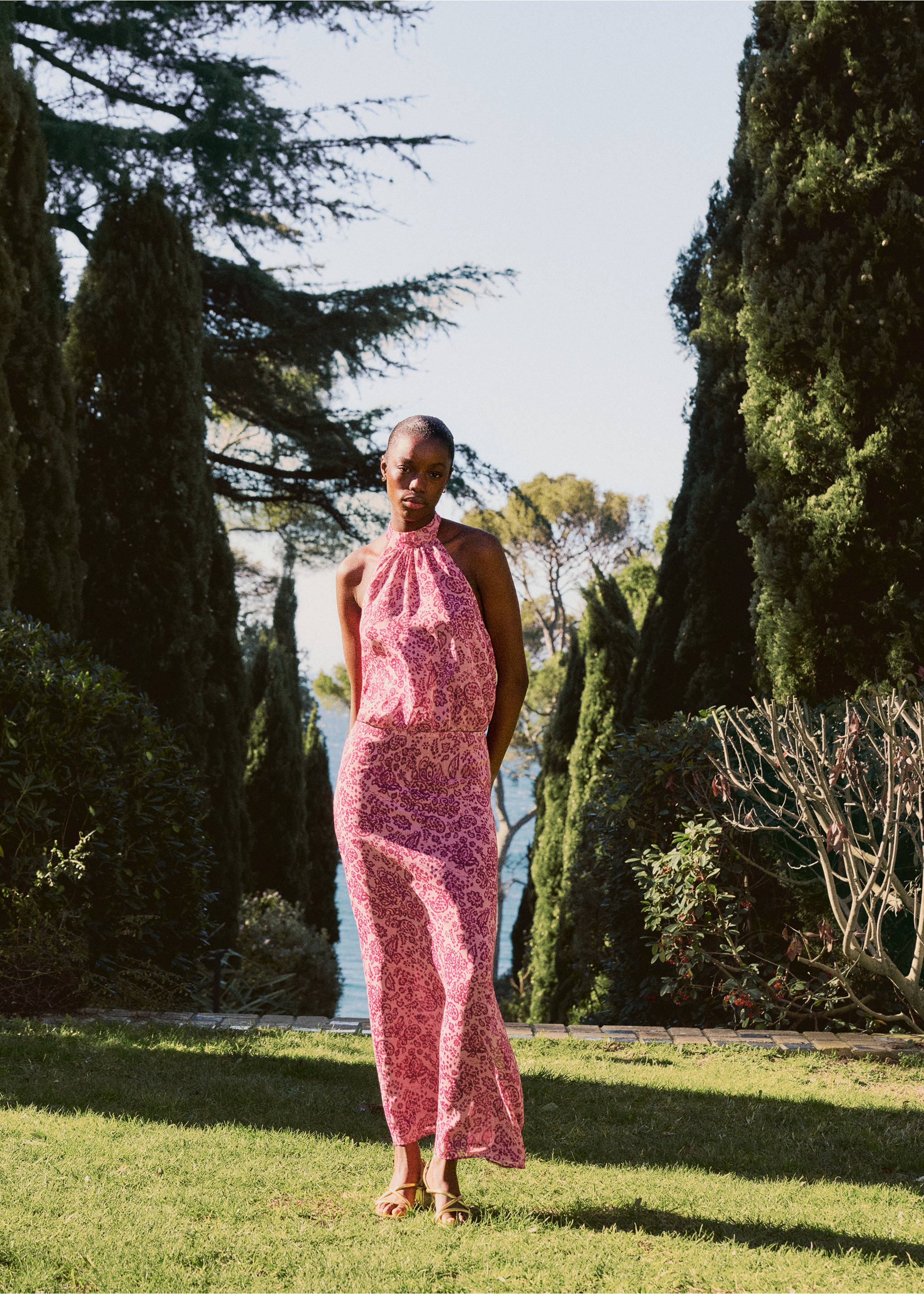 Printed halter neck blouse - Details of the article 5, Pink. Ref: 27055811-00.