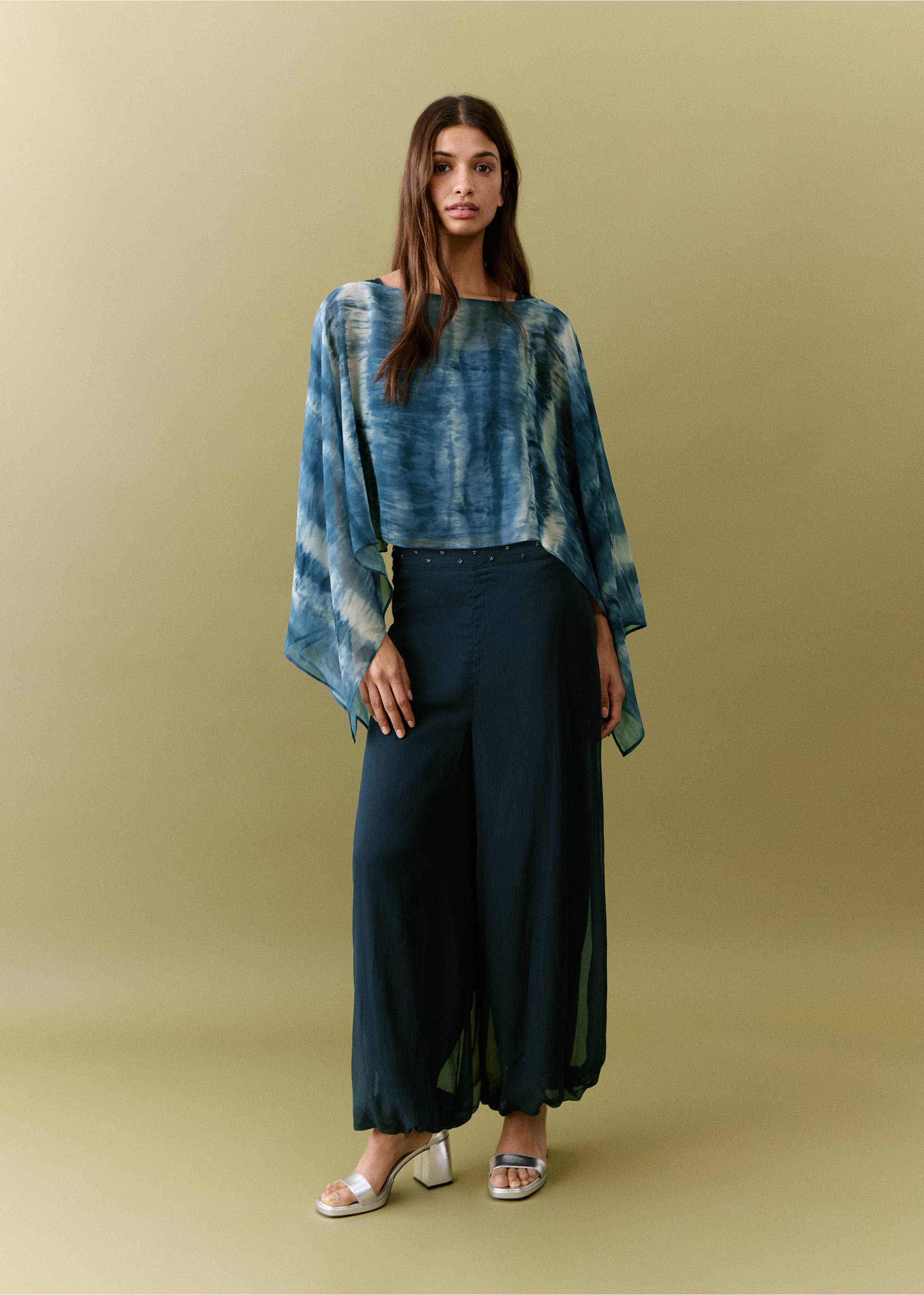 Блузка-накидка тай-дай - Общий план, Глубокий темно-синий. Ref: 27055812-00.