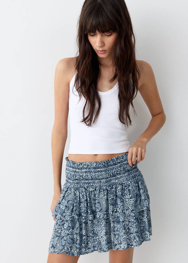 Printed short skirt — Navy