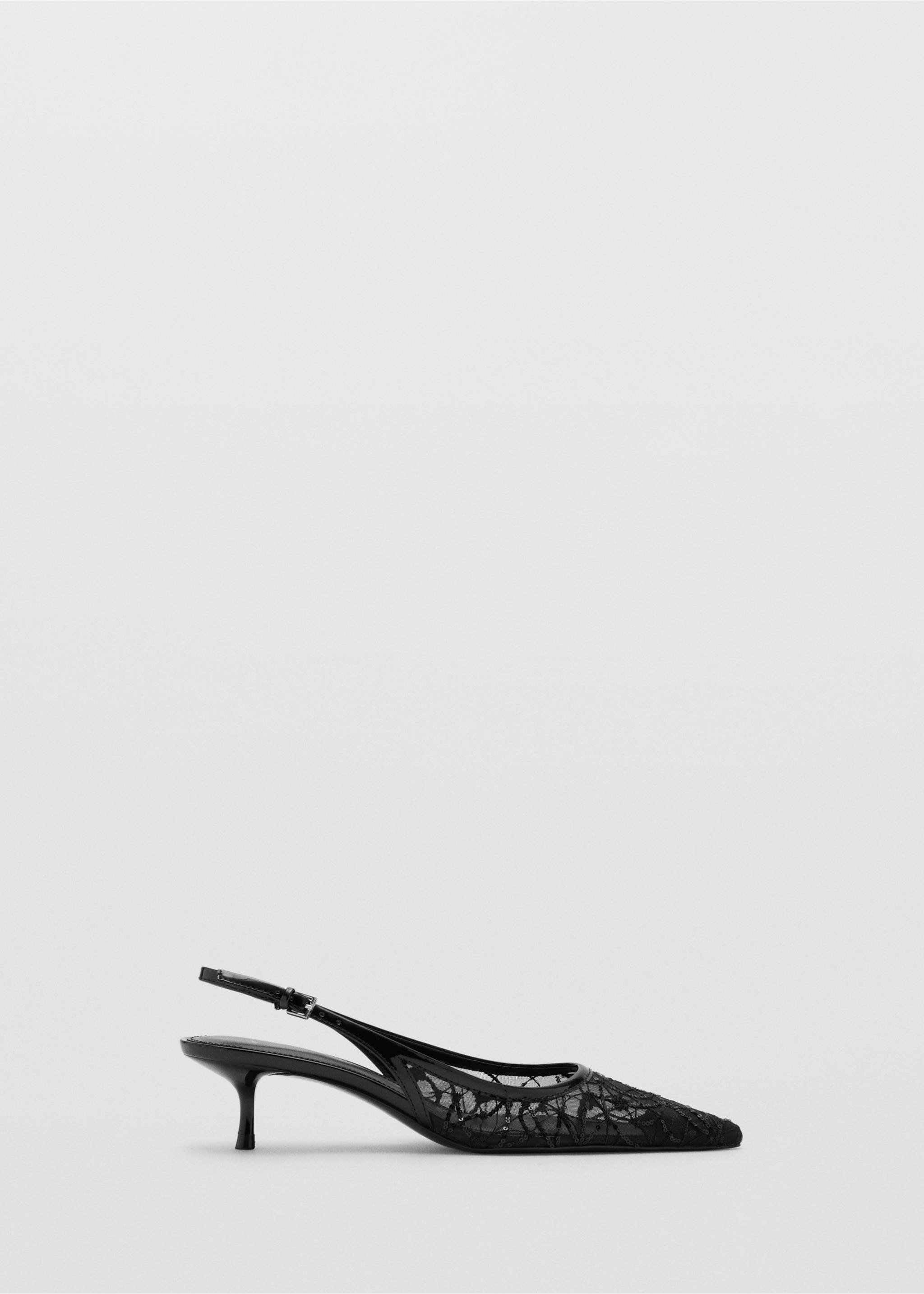 Kitten-heel shoes embroidered with sequins - Article without model, Black. Ref: 27055817-00.