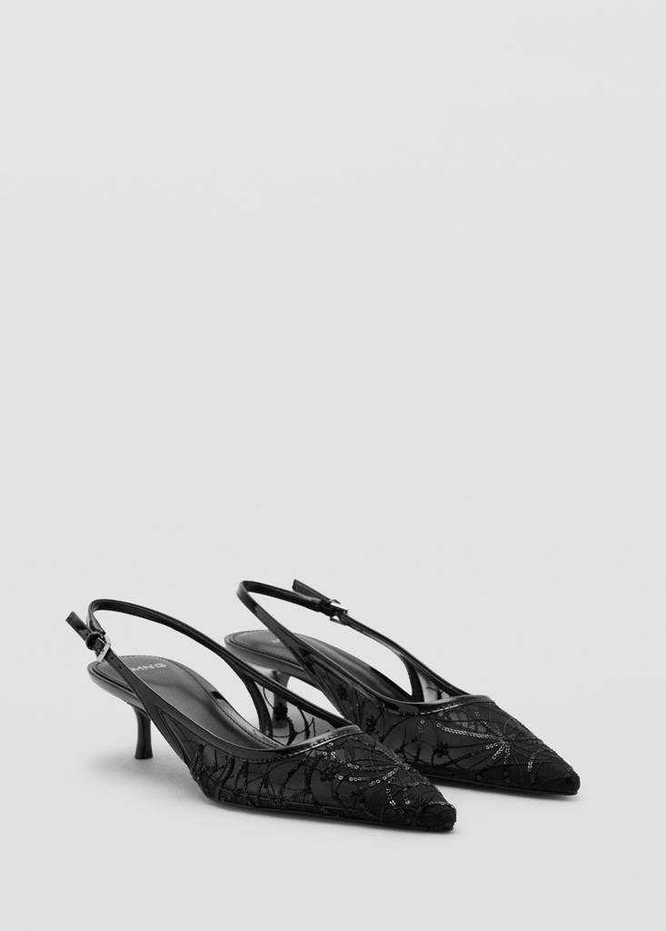 Kitten-heel shoes embroidered with sequins — Black