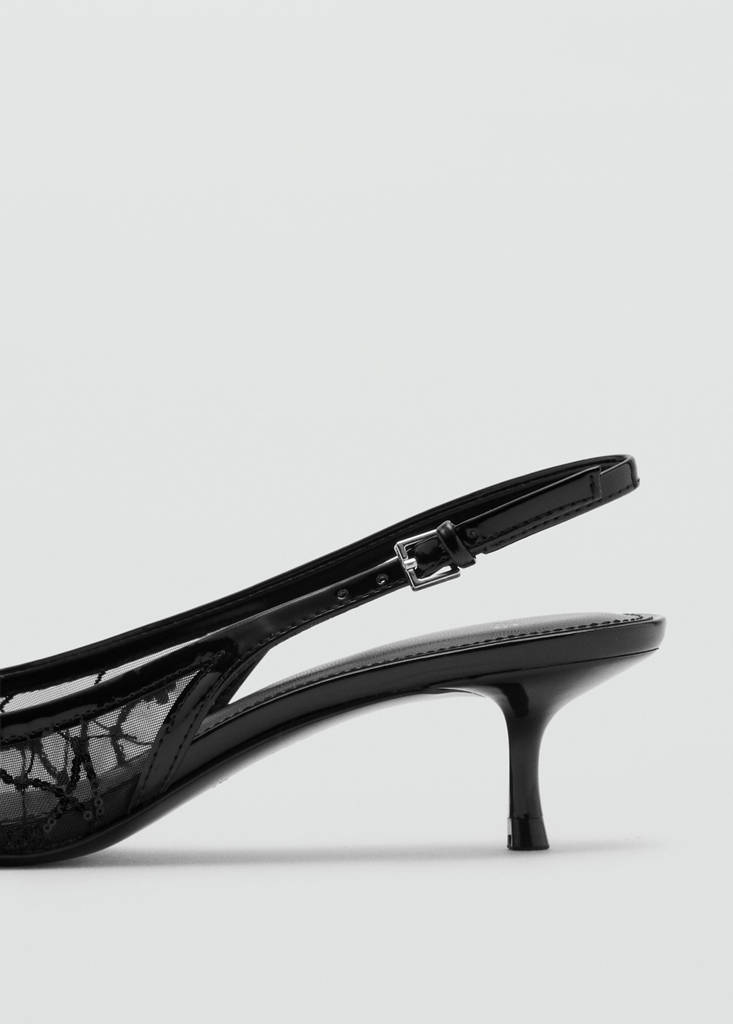 Kitten-heel shoes embroidered with sequins — Black