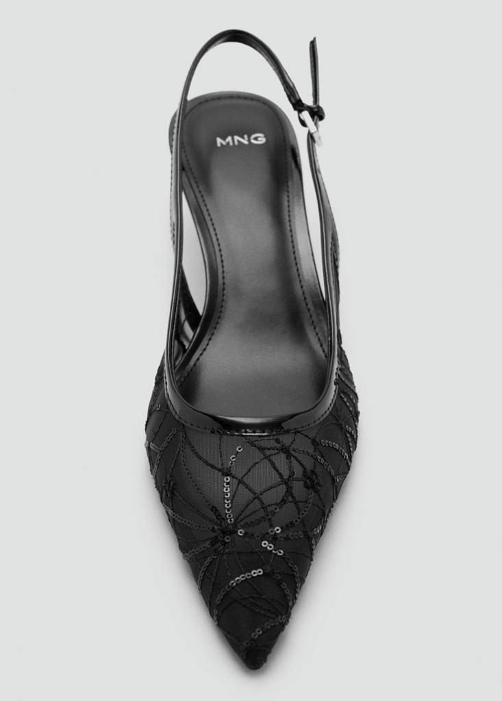 Kitten-heel shoes embroidered with sequins — Black