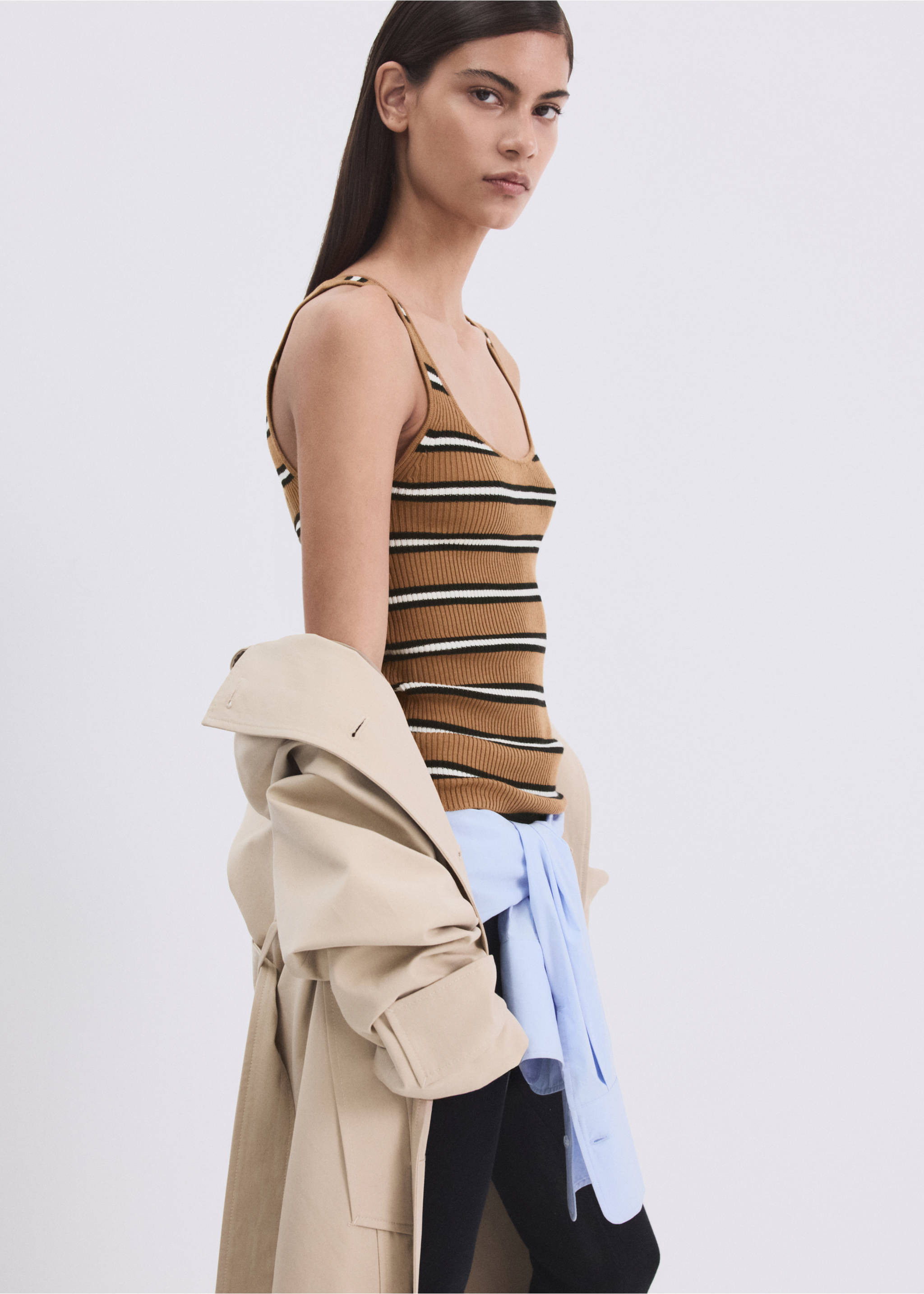 Striped knit top - Details of the article 1, Caramel. Ref: 27055818-00.