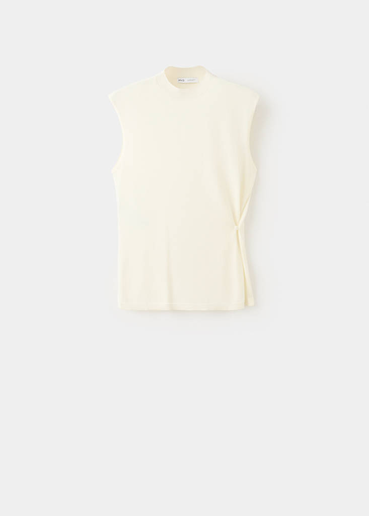 Side gathered knitted top — Ecru