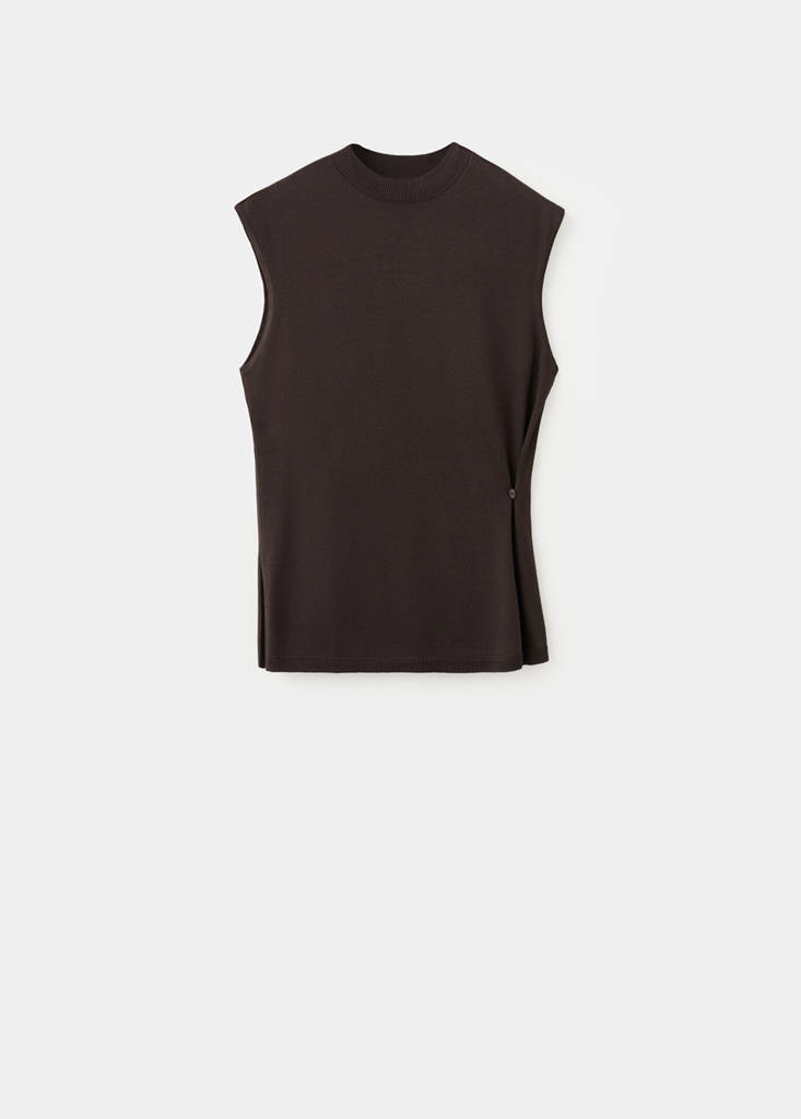 Side gathered knitted top — Chocolate