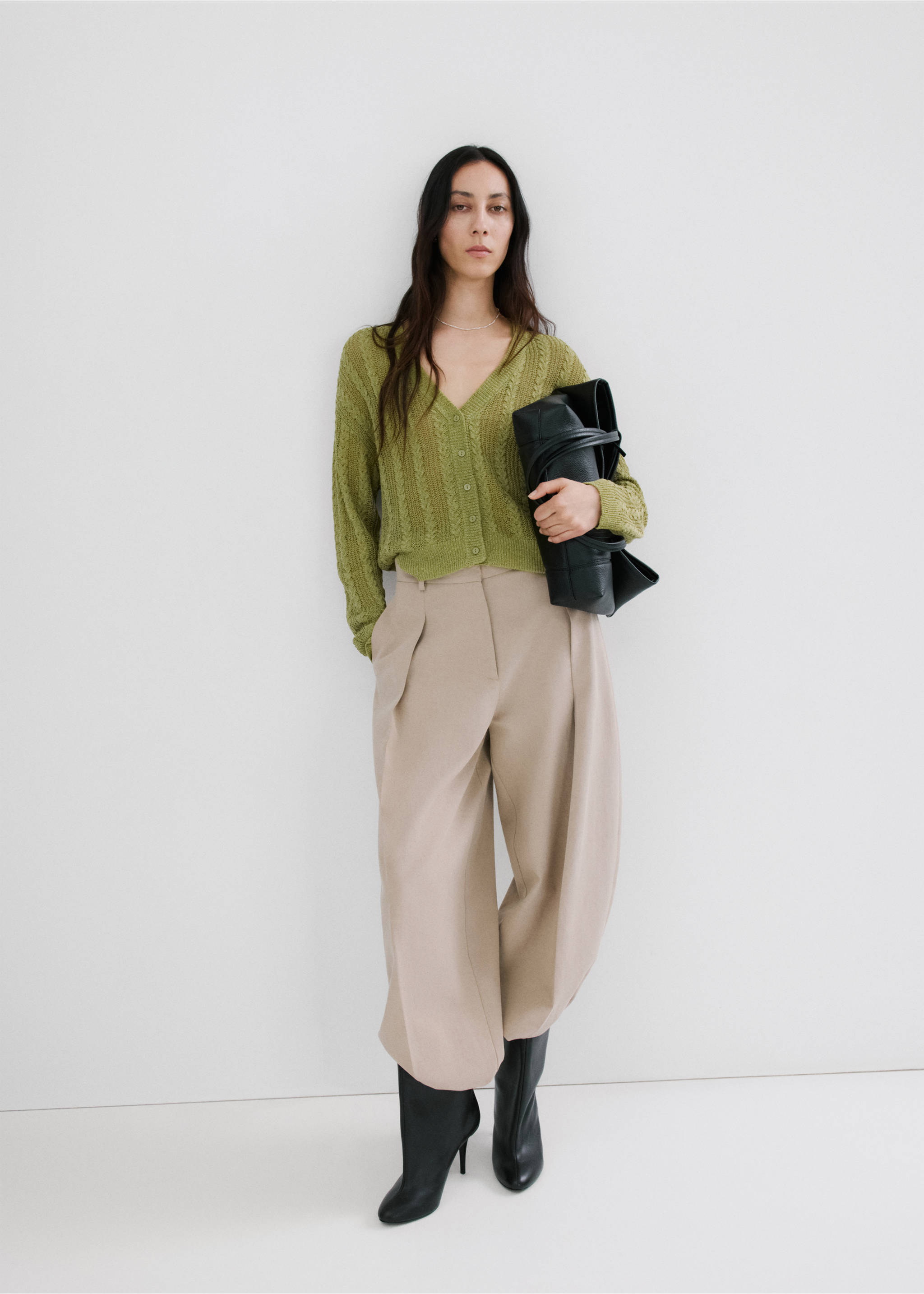 Knitted braided cardigan - General plane, Green. Ref: 27055820-00.