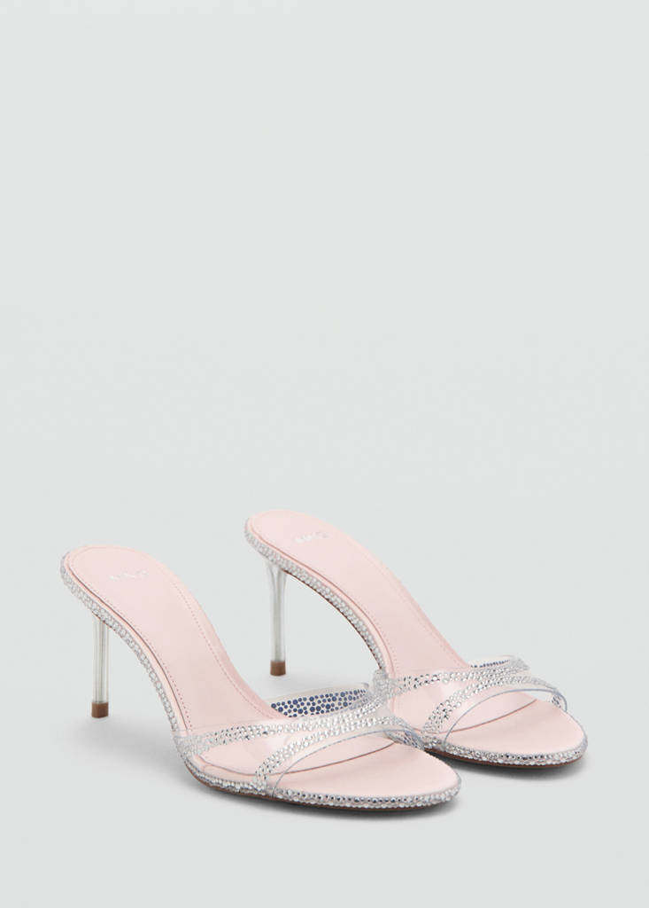 Heeled sandals with rhinestone straps — Silver
