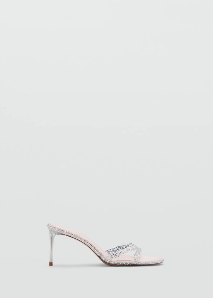 Heeled sandals with rhinestone straps — Silver