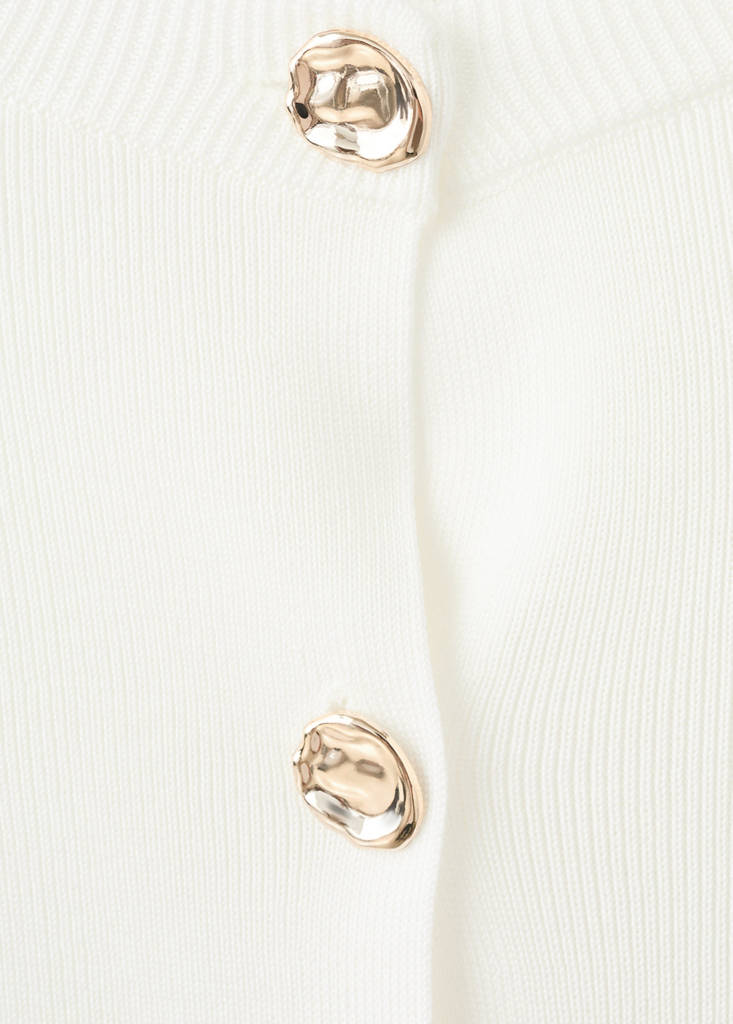 Knitted cardigan with jewel button — Ecru