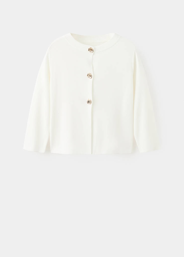 Knitted cardigan with jewel button — Ecru