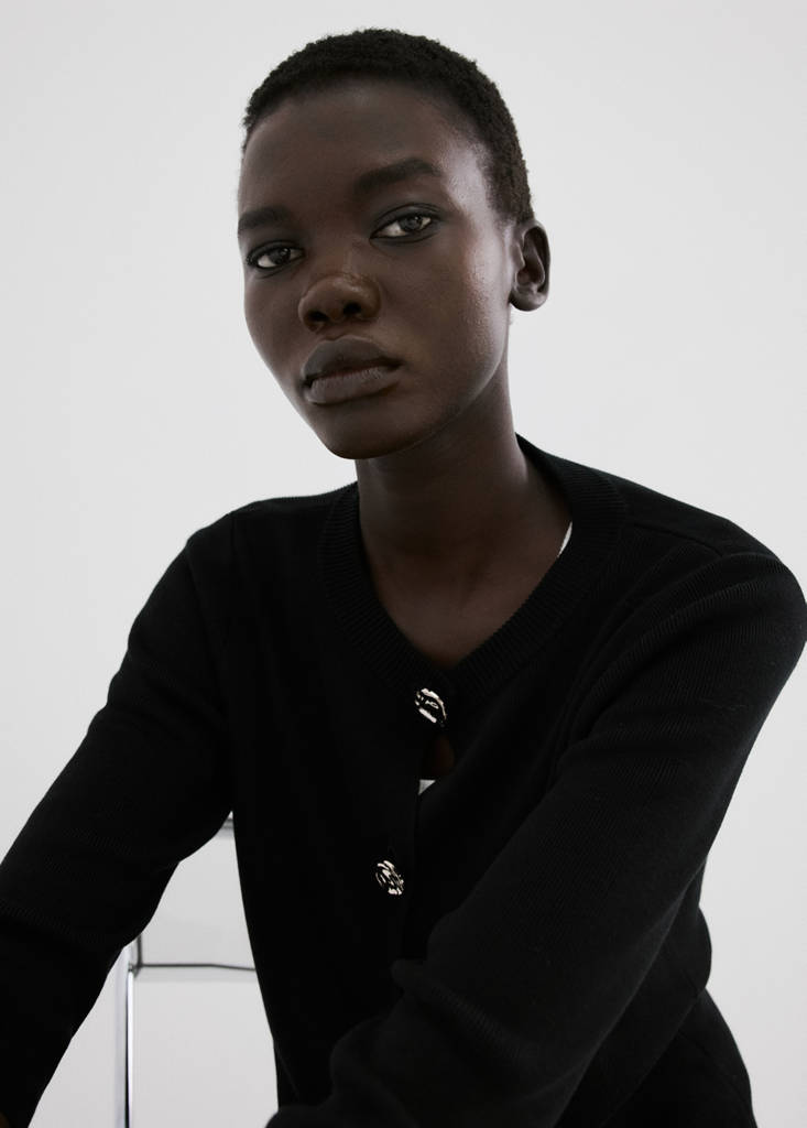 Knitted cardigan with jewel button — Black