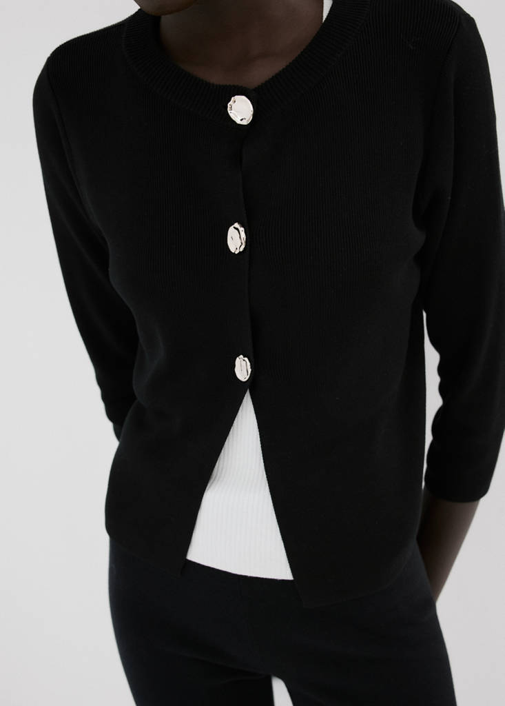 Knitted cardigan with jewel button — Black