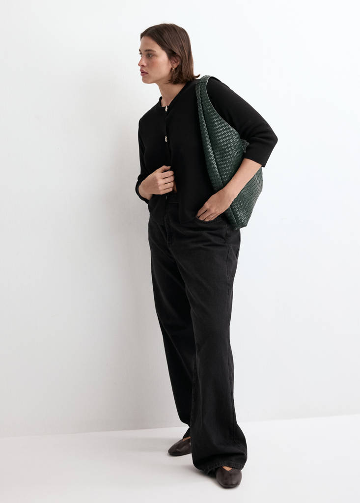 Knitted cardigan with jewel button — Black