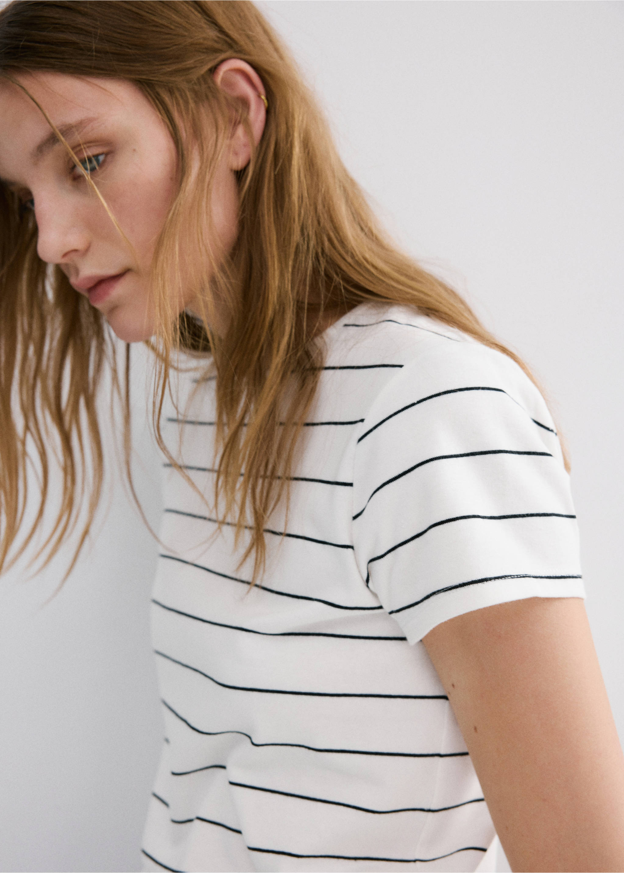 Striped cotton T-shirt - Details of the article 1, Off White. Ref: 27055823-00.