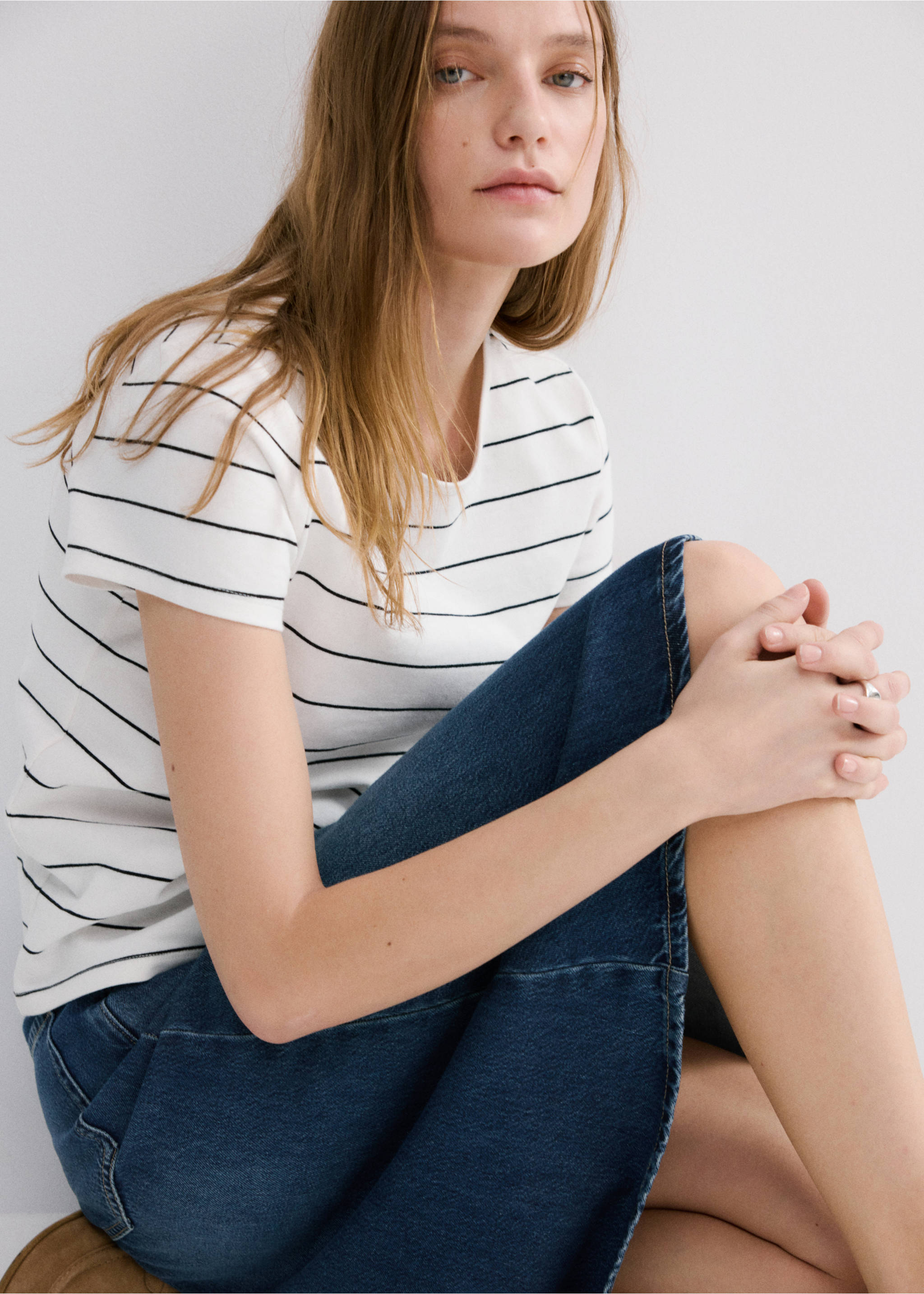 Striped cotton T-shirt - Details of the article 2, Off White. Ref: 27055823-00.