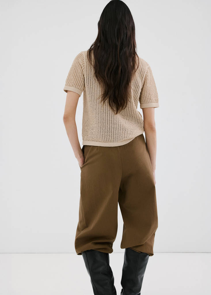 Short-sleeved openwork knitted cardigan — Sand
