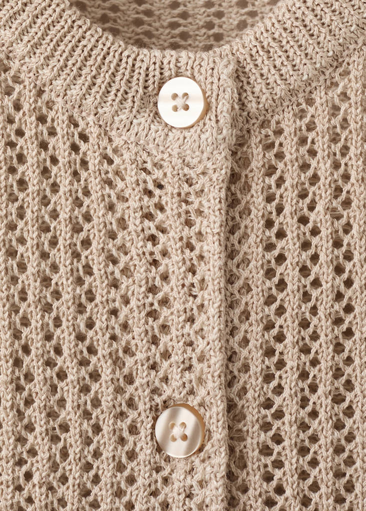 Short-sleeved openwork knitted cardigan — Sand