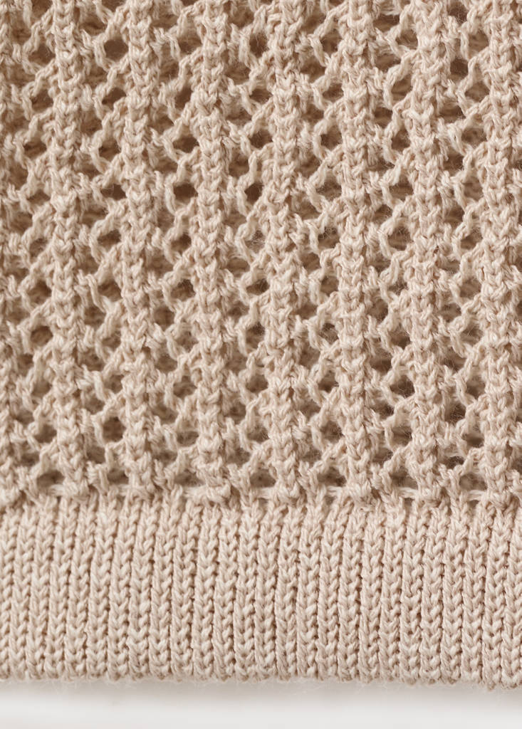 Short-sleeved openwork knitted cardigan — Sand
