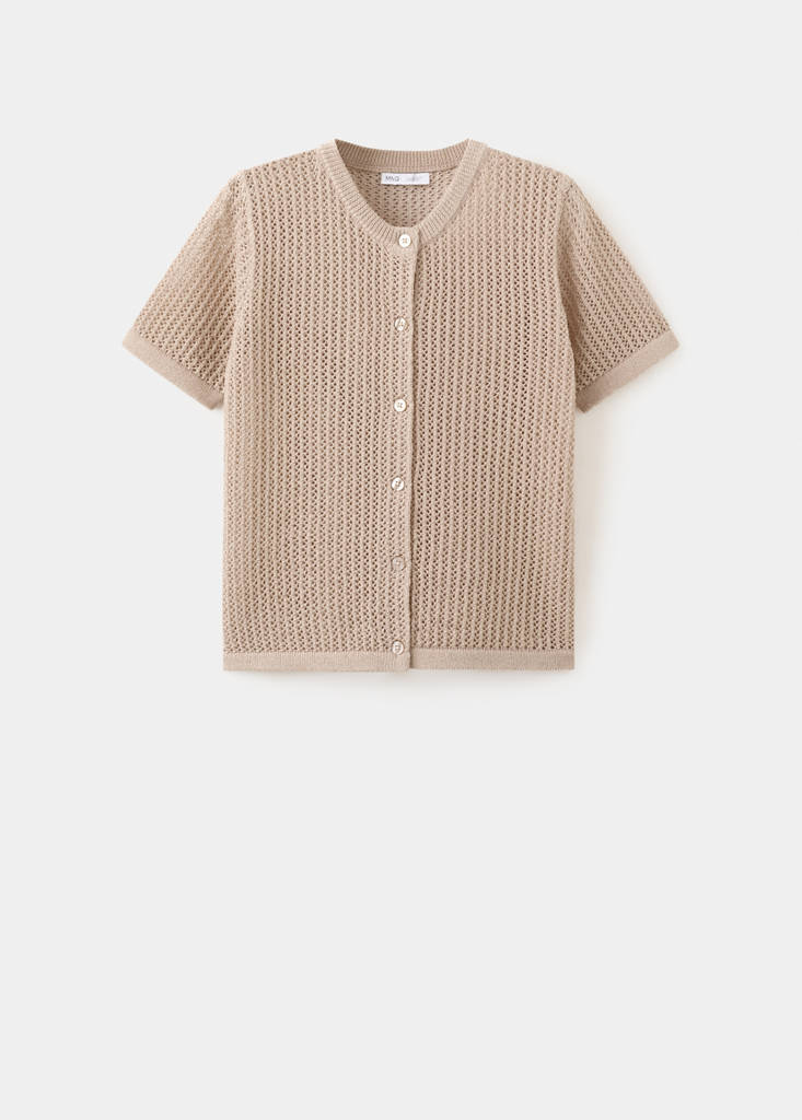 Short-sleeved openwork knitted cardigan — Sand