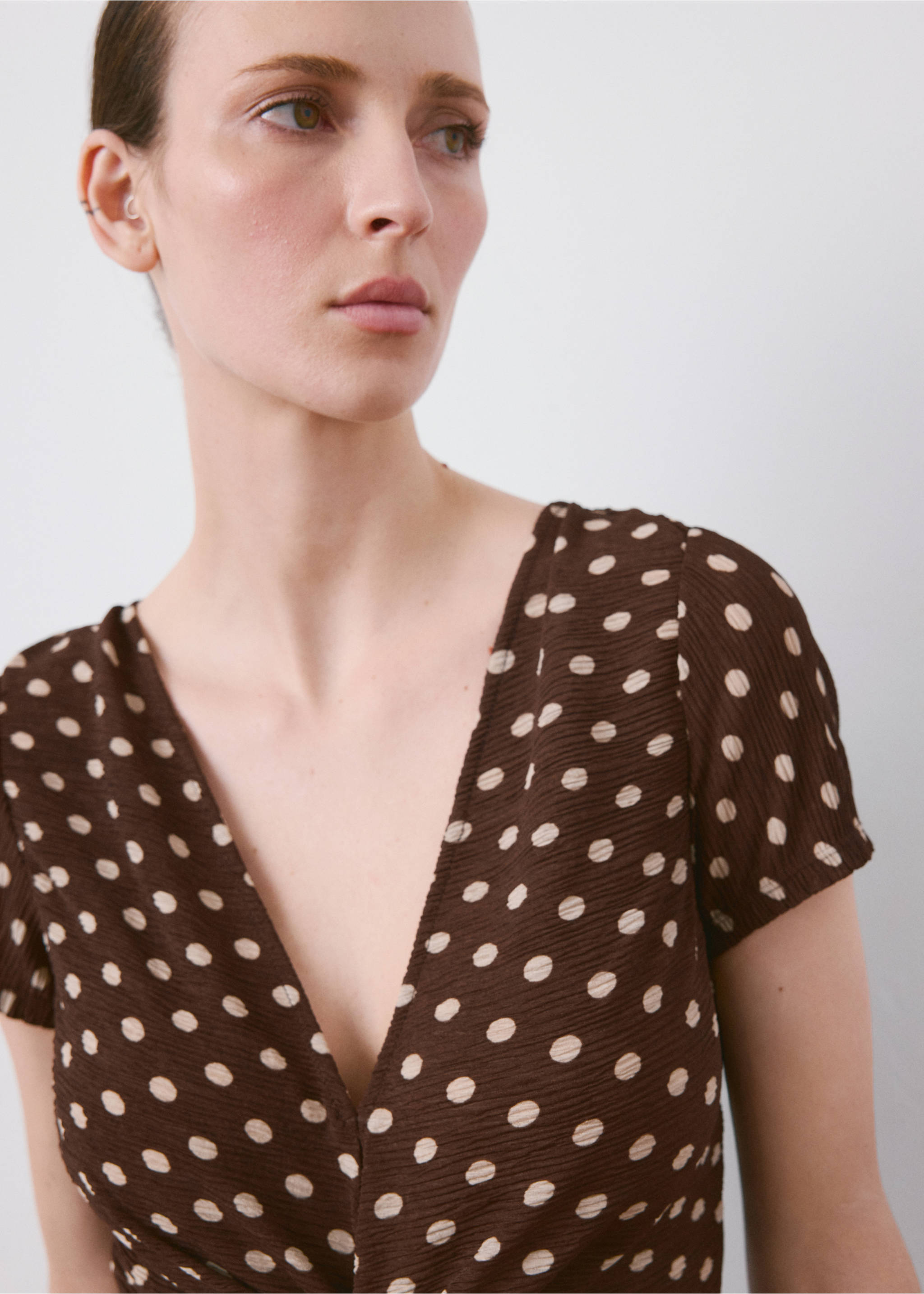 Printed midi-dress - Details of the article 1, Brown. Ref: 27055825-00.