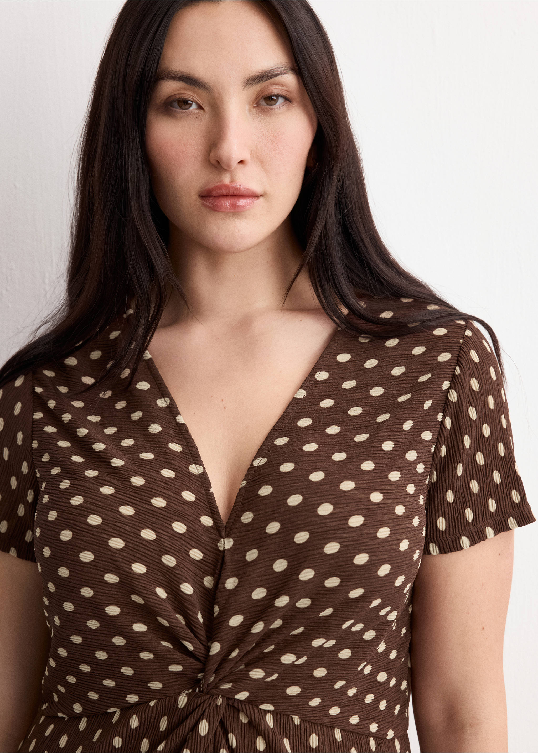 Printed midi-dress - Details of the article 4, Brown. Ref: 27055825-00.