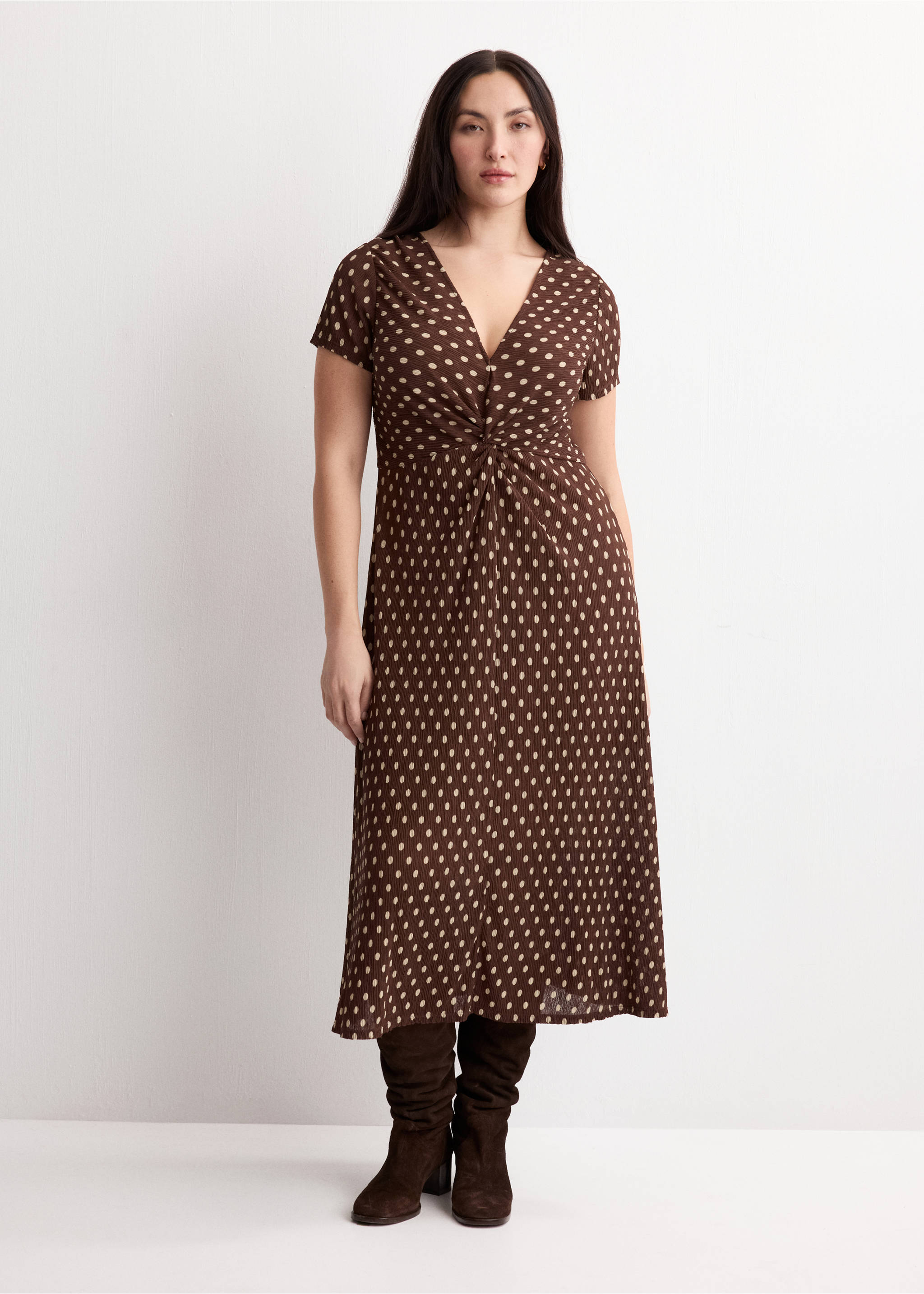 Printed midi-dress - Details of the article 3, Brown. Ref: 27055825-00.