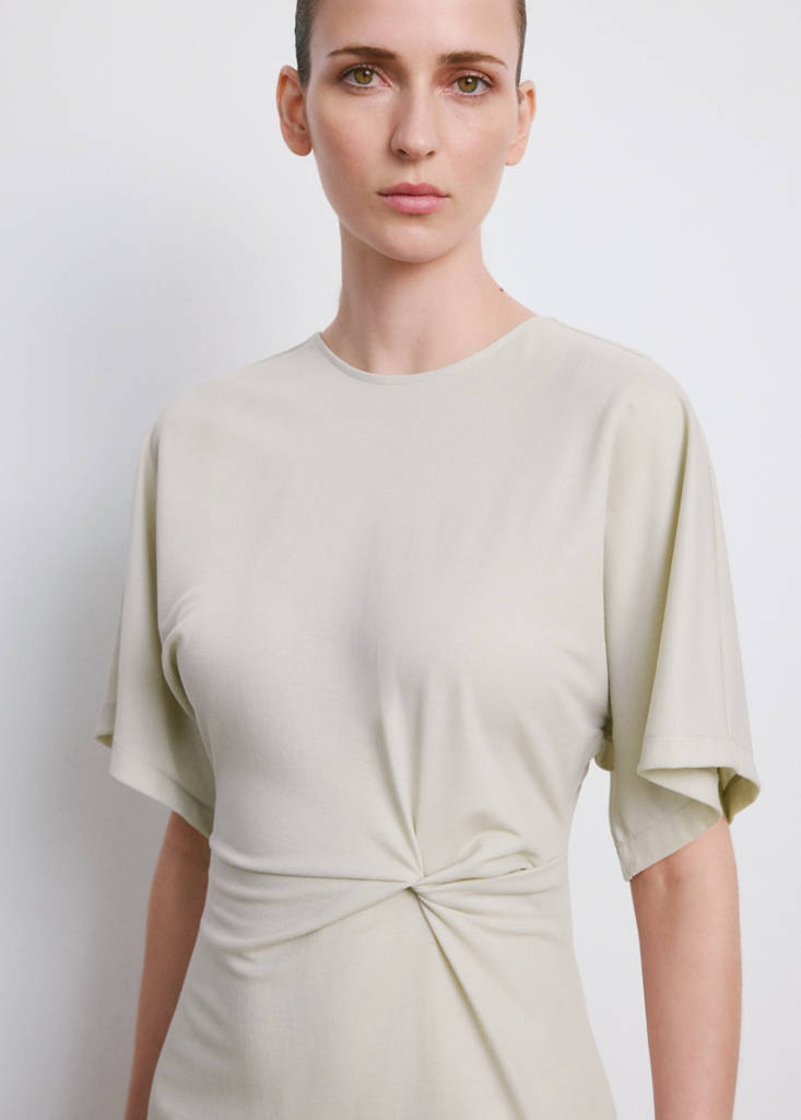 Side gathered details dress — Ecru