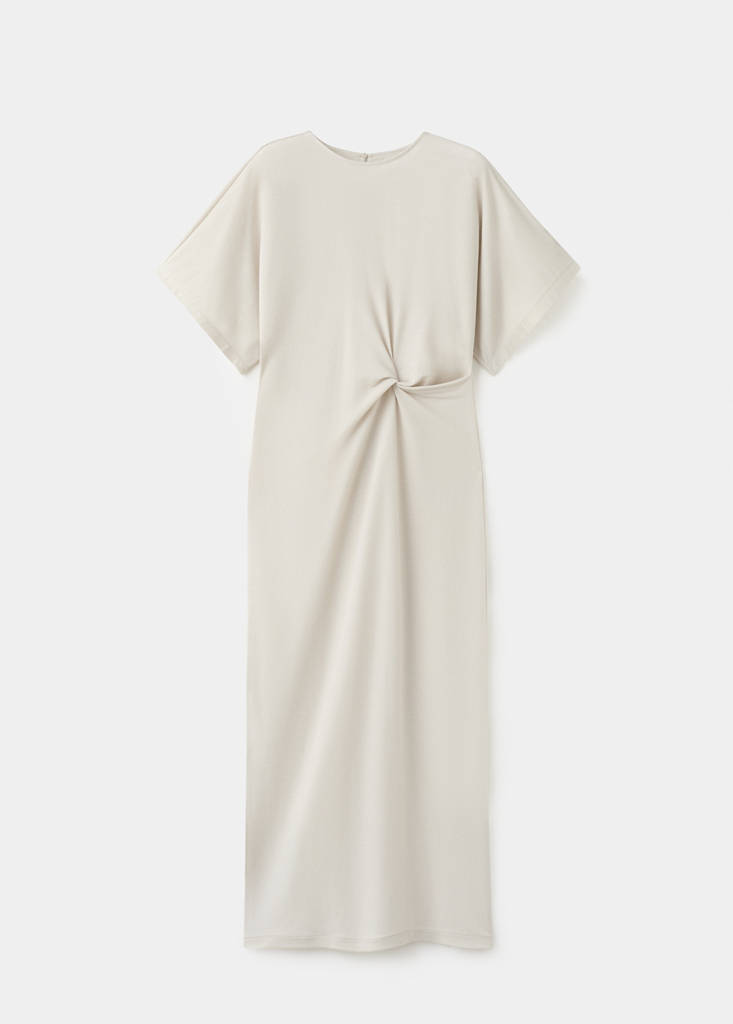 Side gathered details dress — Ecru