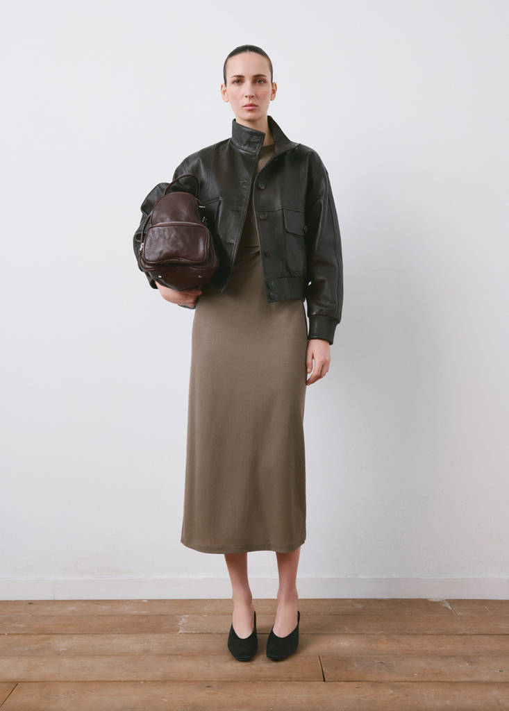 Side gathered details dress — Light/Pastel Brown