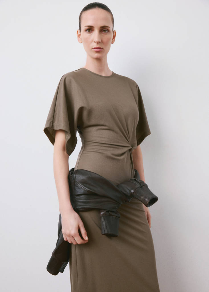 Side gathered details dress — Light/Pastel Brown