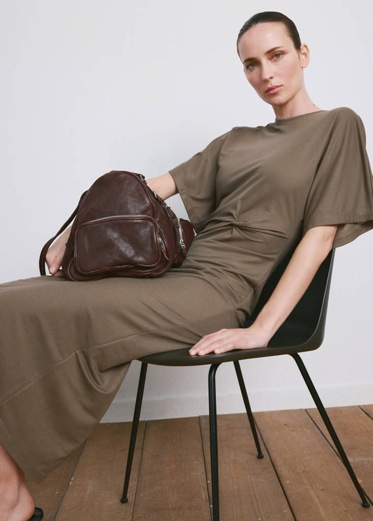 Side gathered details dress — Light/Pastel Brown