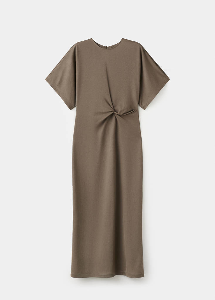 Side gathered details dress — Light/Pastel Brown
