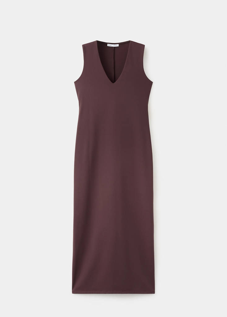 Fitted V-neck dress — Burgundy