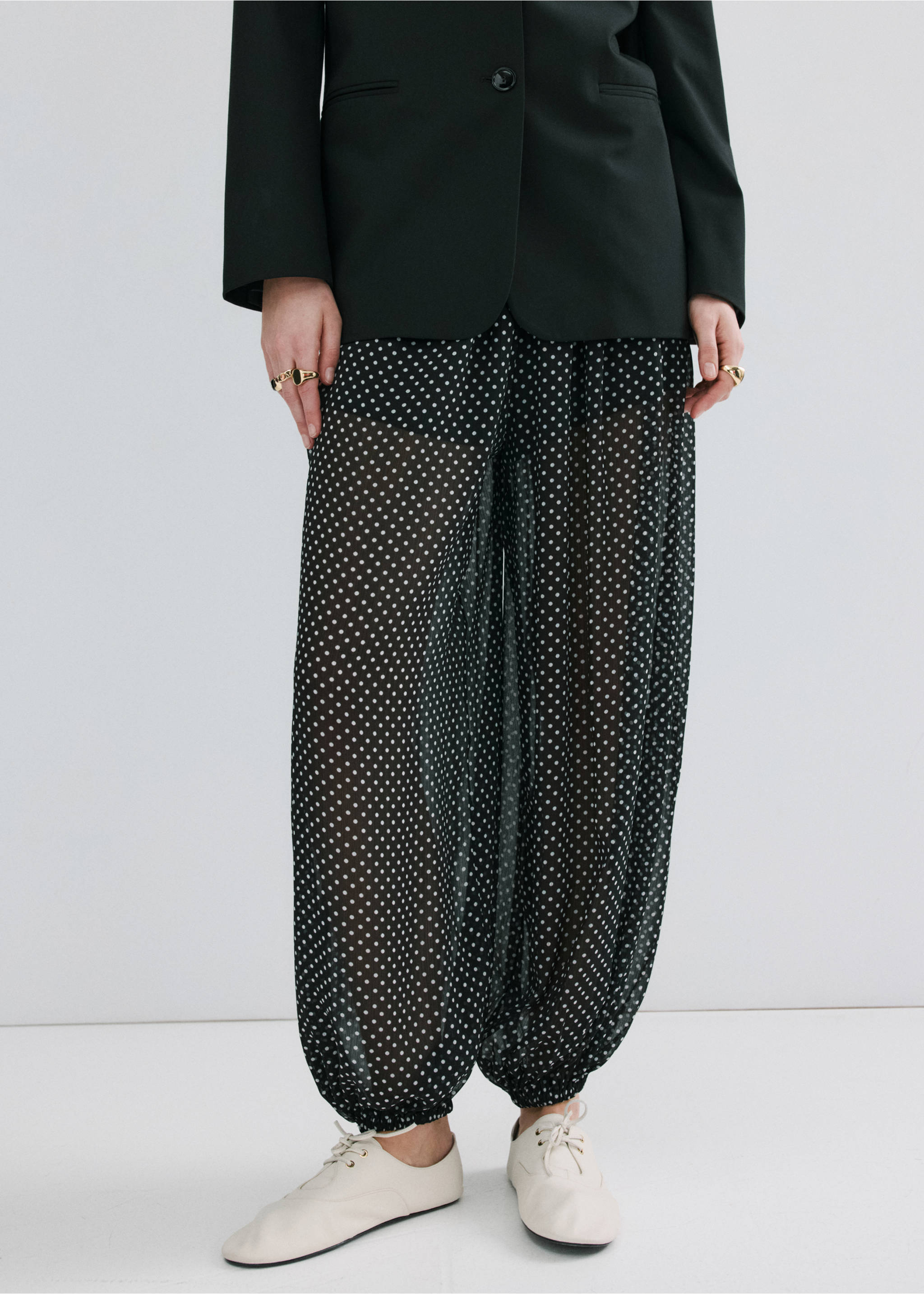Polka dot baggy trousers - Medium plane, Black. Ref: 27055829-00.