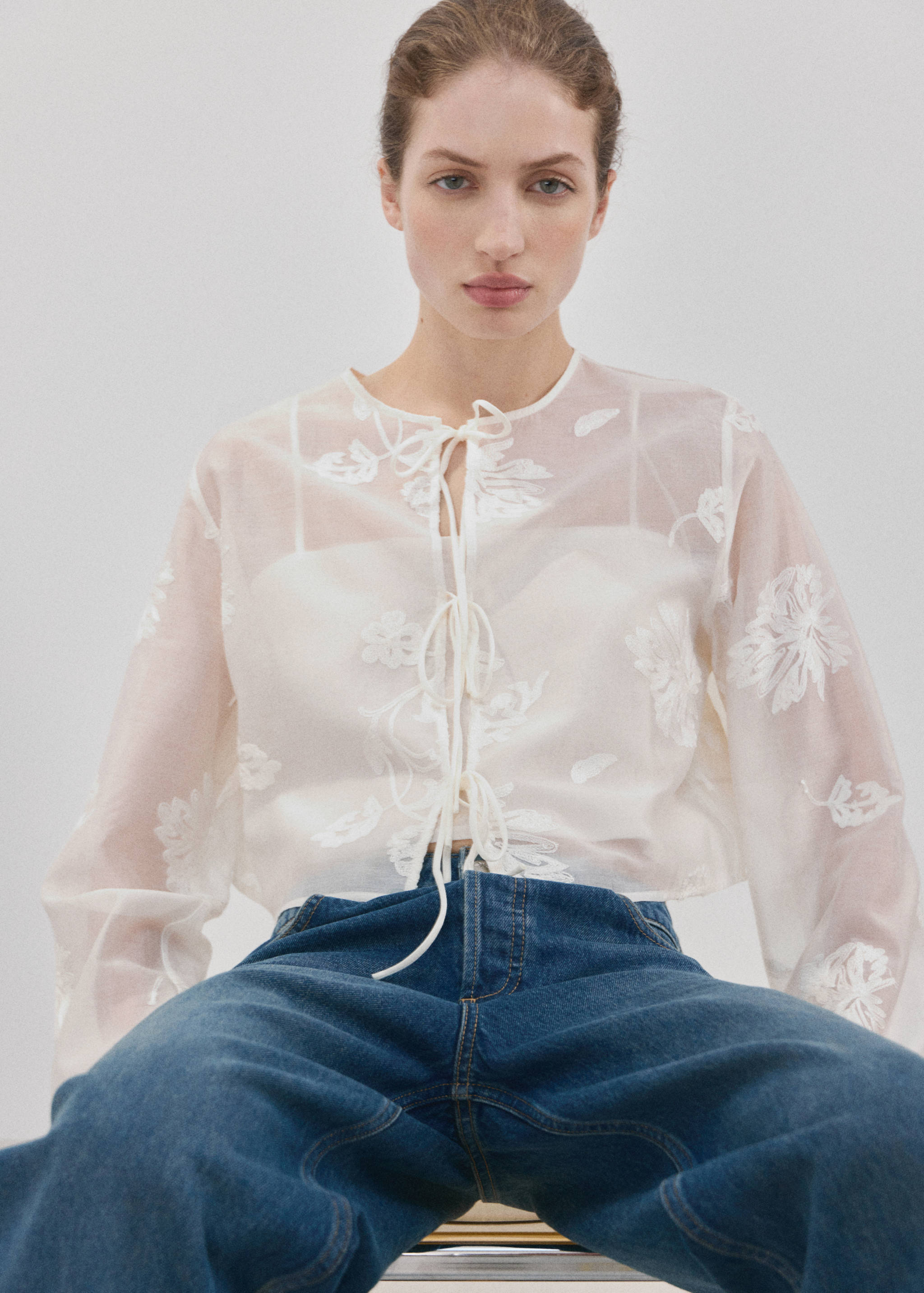 Lyocell blouse with floral embroidery - Details of the article 1