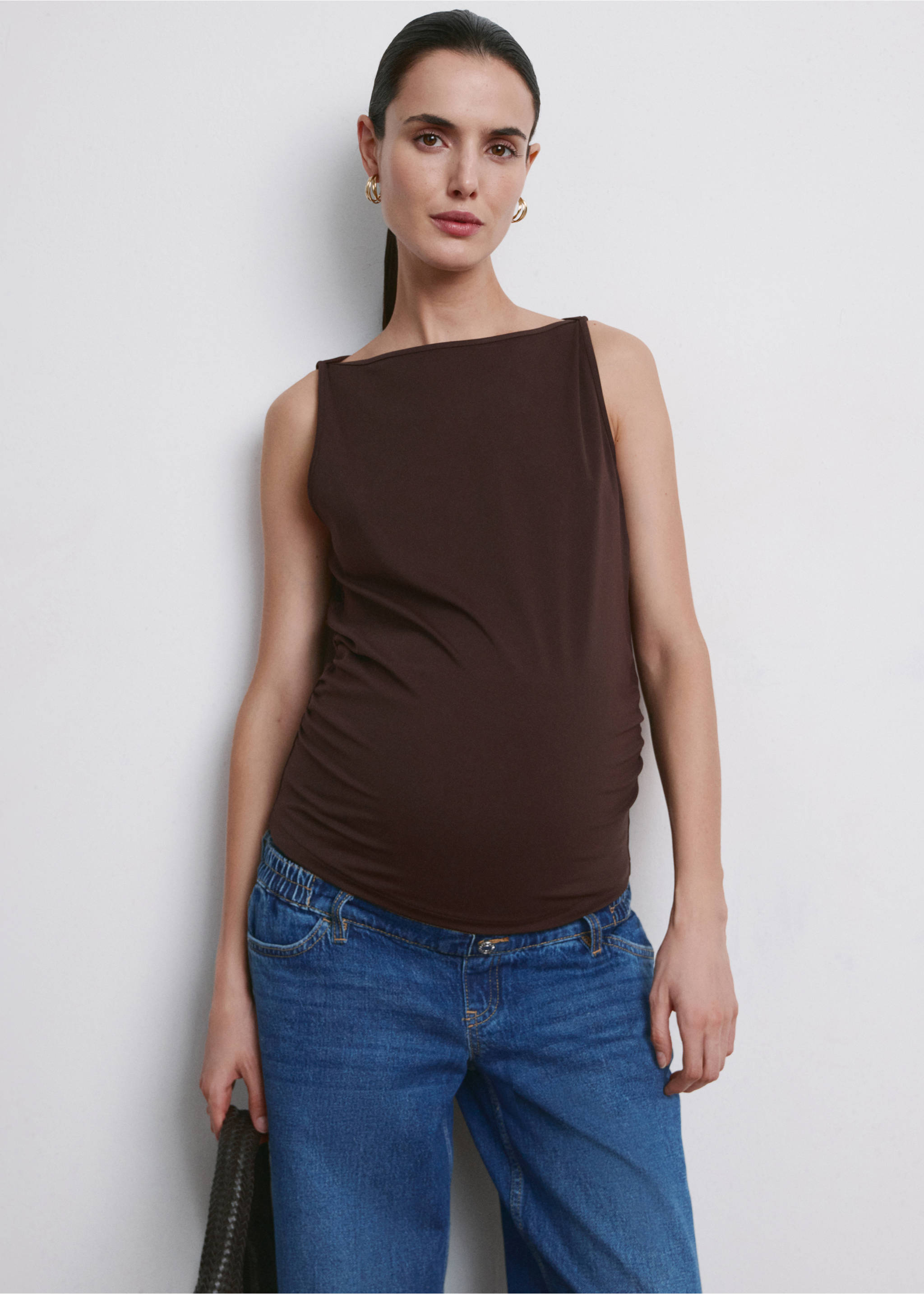 Ruched fitted top - Medium plane, Brown. Ref: 27055831-00.