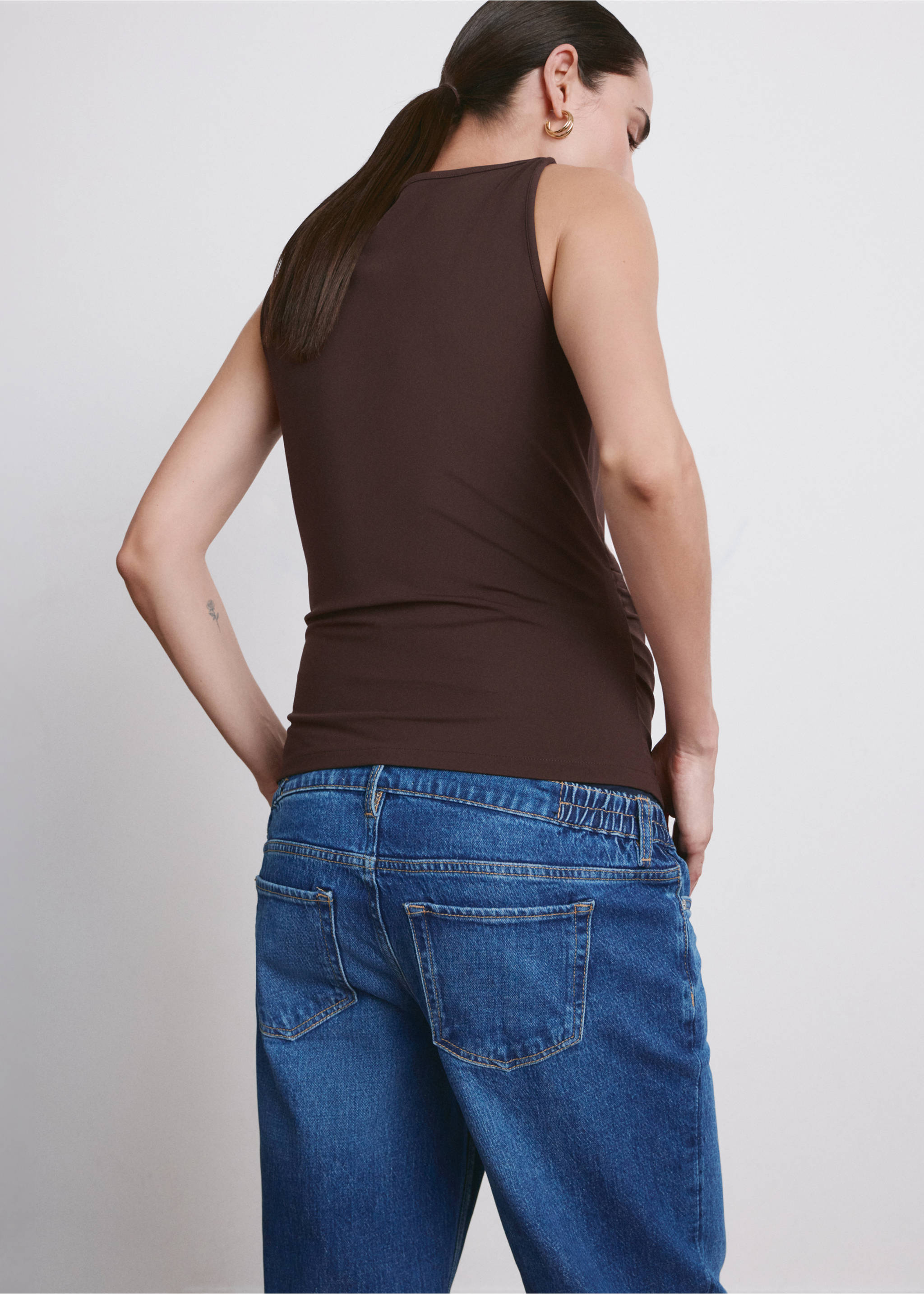 Ruched fitted top - Reverse of the article, Brown. Ref: 27055831-00.