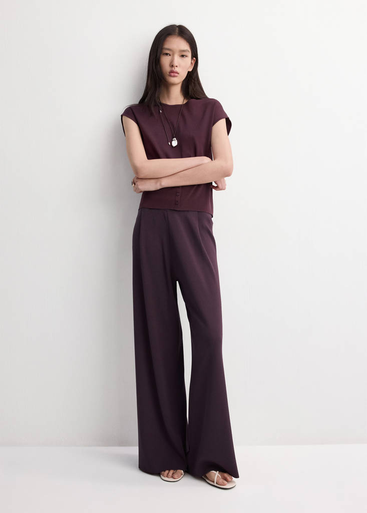Knit trousers with mid-rise — Burgundy