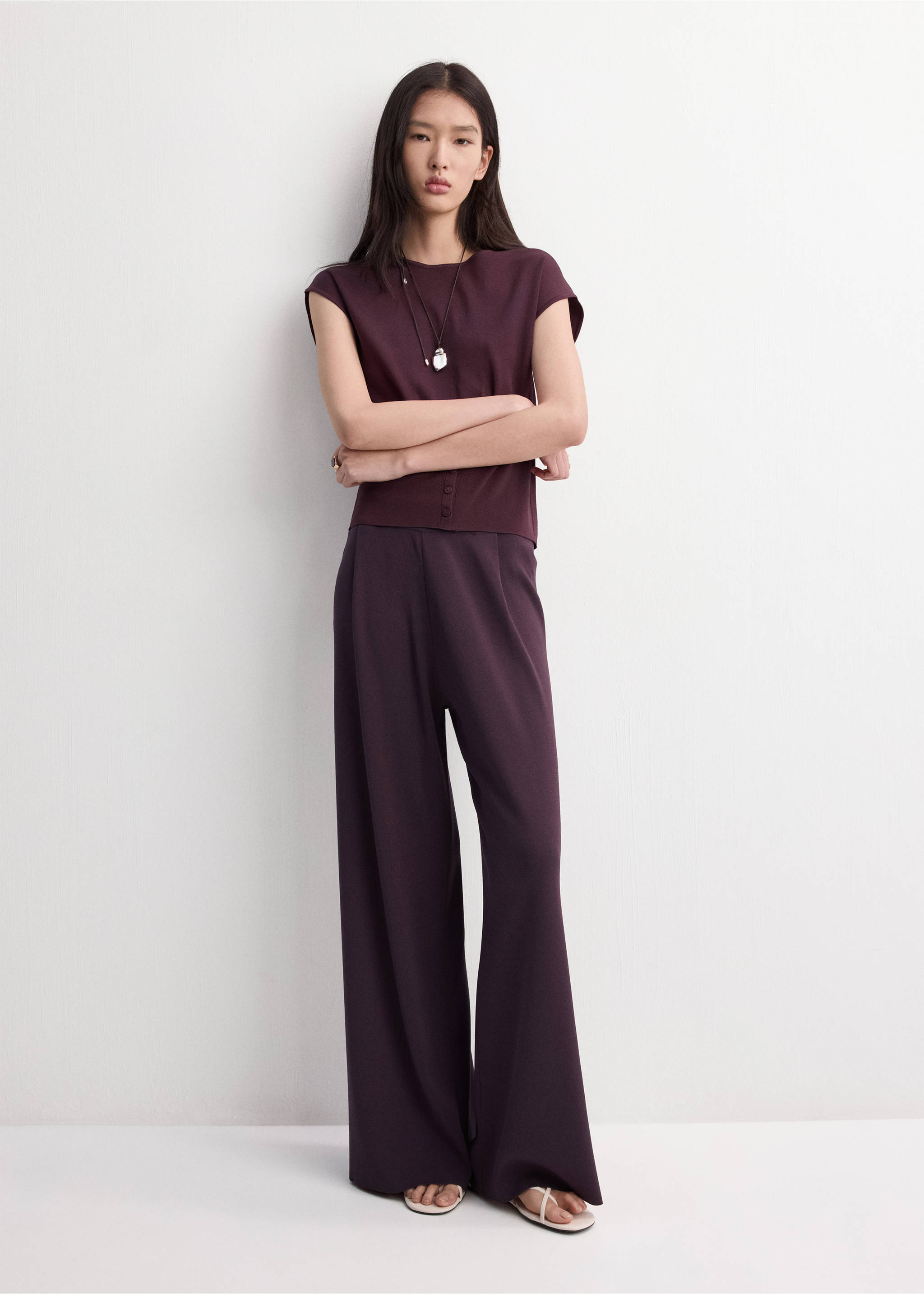 Knit trousers with mid-rise - General plane, Burgundy. Ref: 27055834-00.