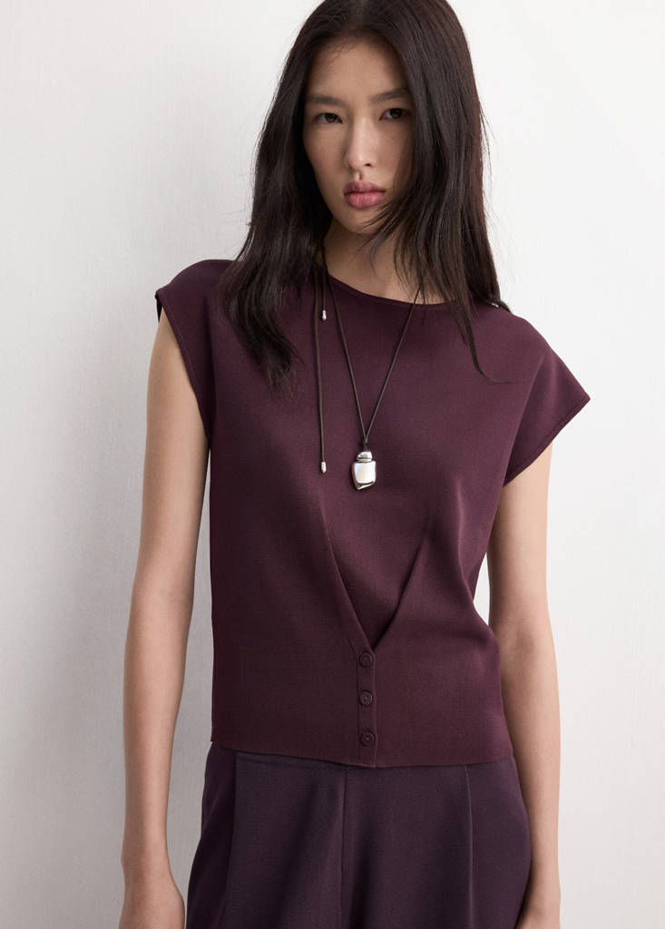Knit trousers with mid-rise — Burgundy