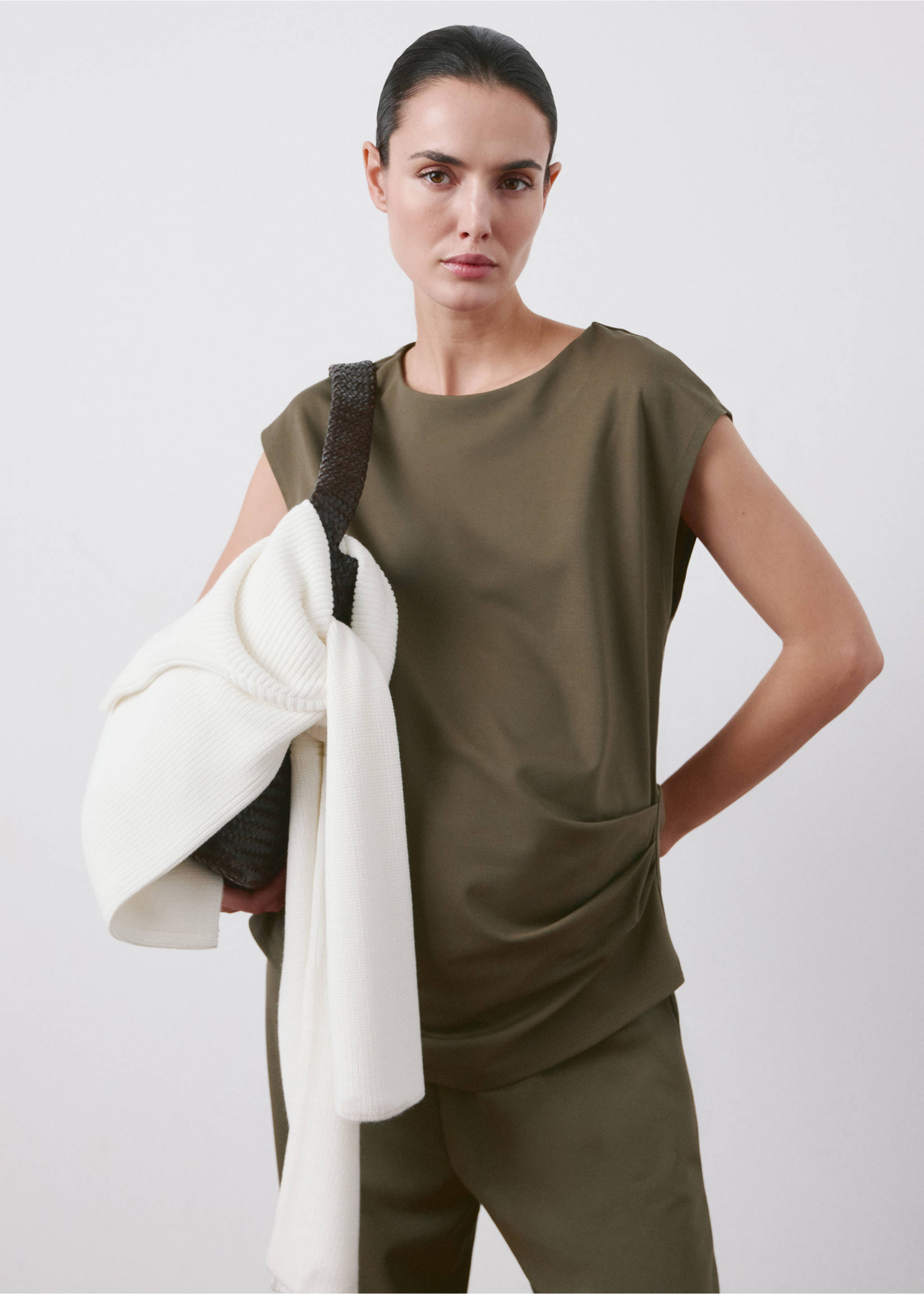 T-shirt à fronces grossesse - Plan moyen, Kaki. Ref: 27055837-00.