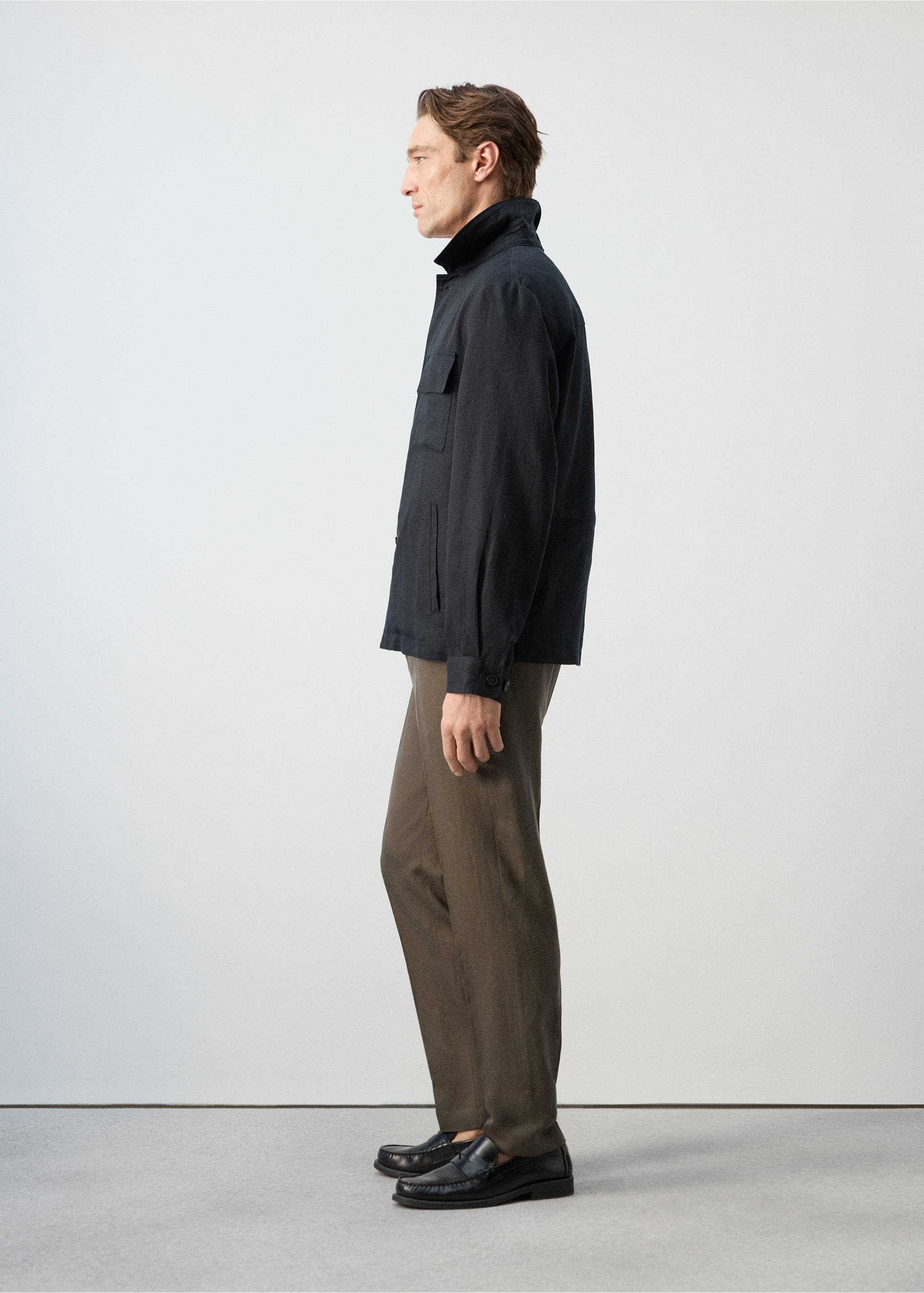 Gathered back lyocell jacket - Details of the article 2, Navy. Ref: 27055929-00.